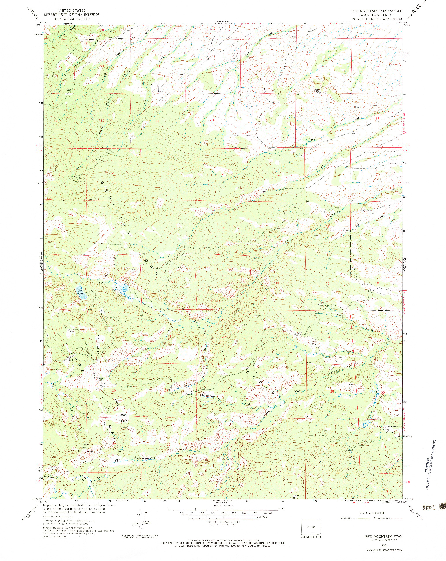 USGS 1:24000-SCALE QUADRANGLE FOR RED MOUNTAIN, WY 1961