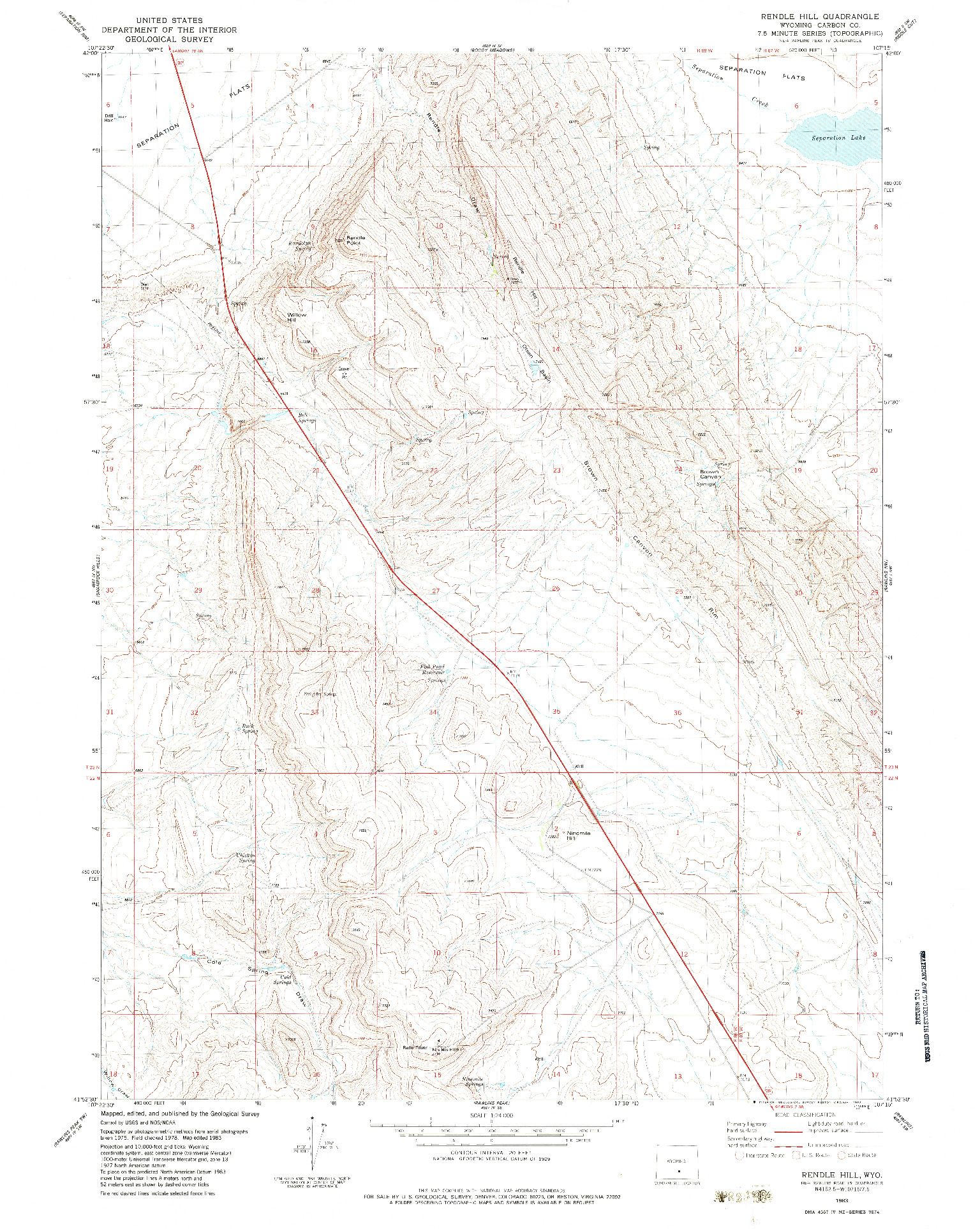 USGS 1:24000-SCALE QUADRANGLE FOR RENDLE HILL, WY 1983