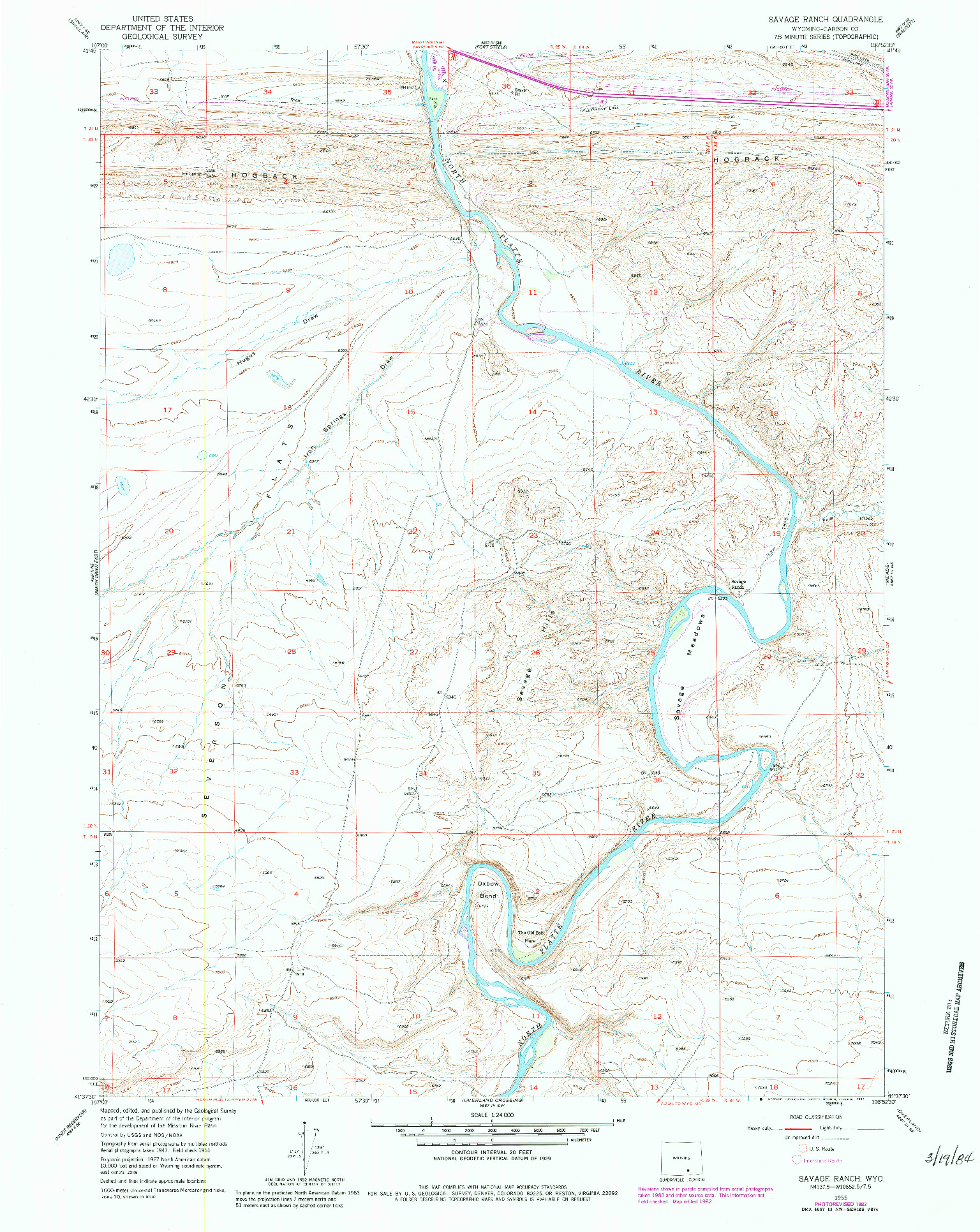 USGS 1:24000-SCALE QUADRANGLE FOR SAVAGE RANCH, WY 1955