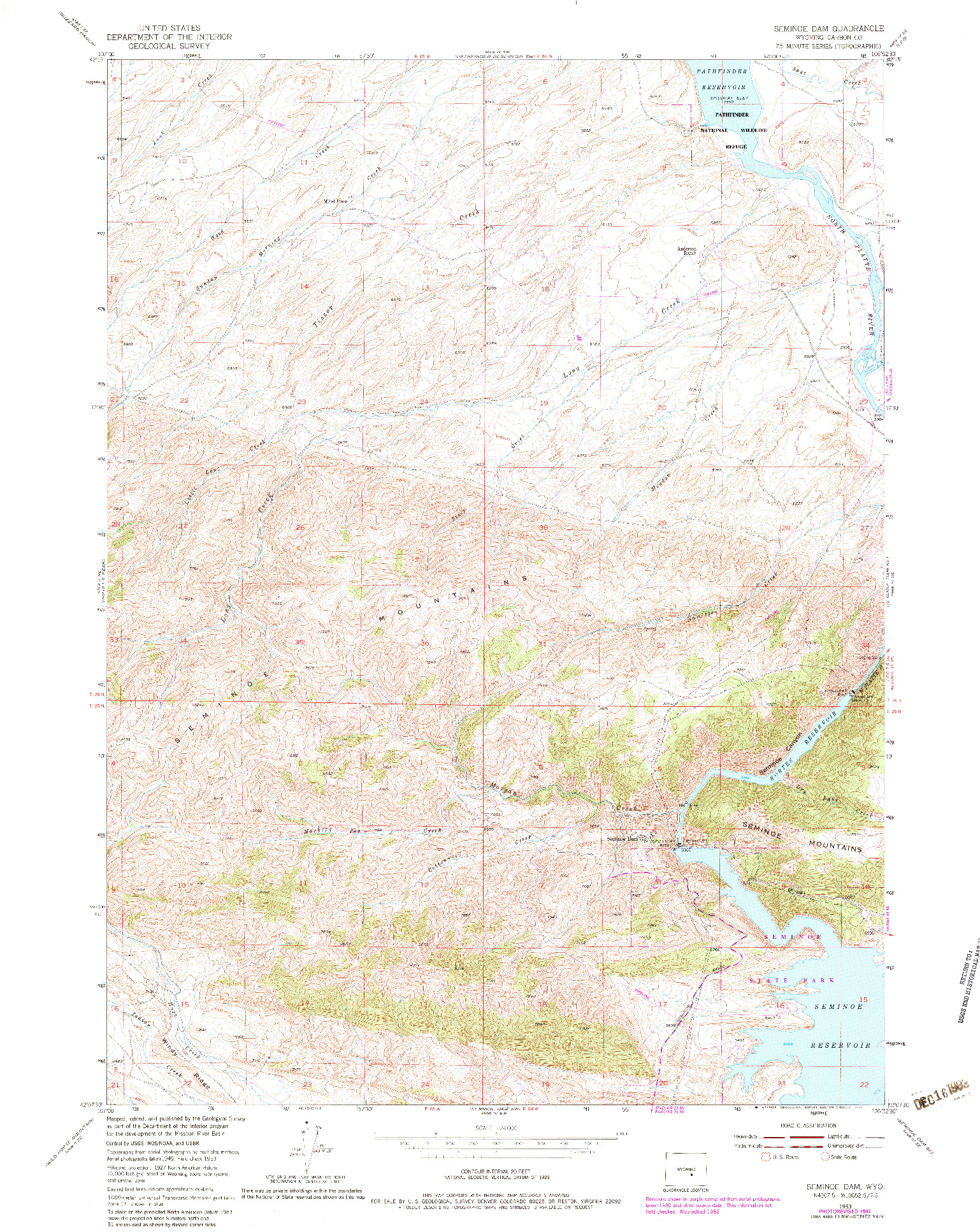 USGS 1:24000-SCALE QUADRANGLE FOR SEMINOE DAM, WY 1953