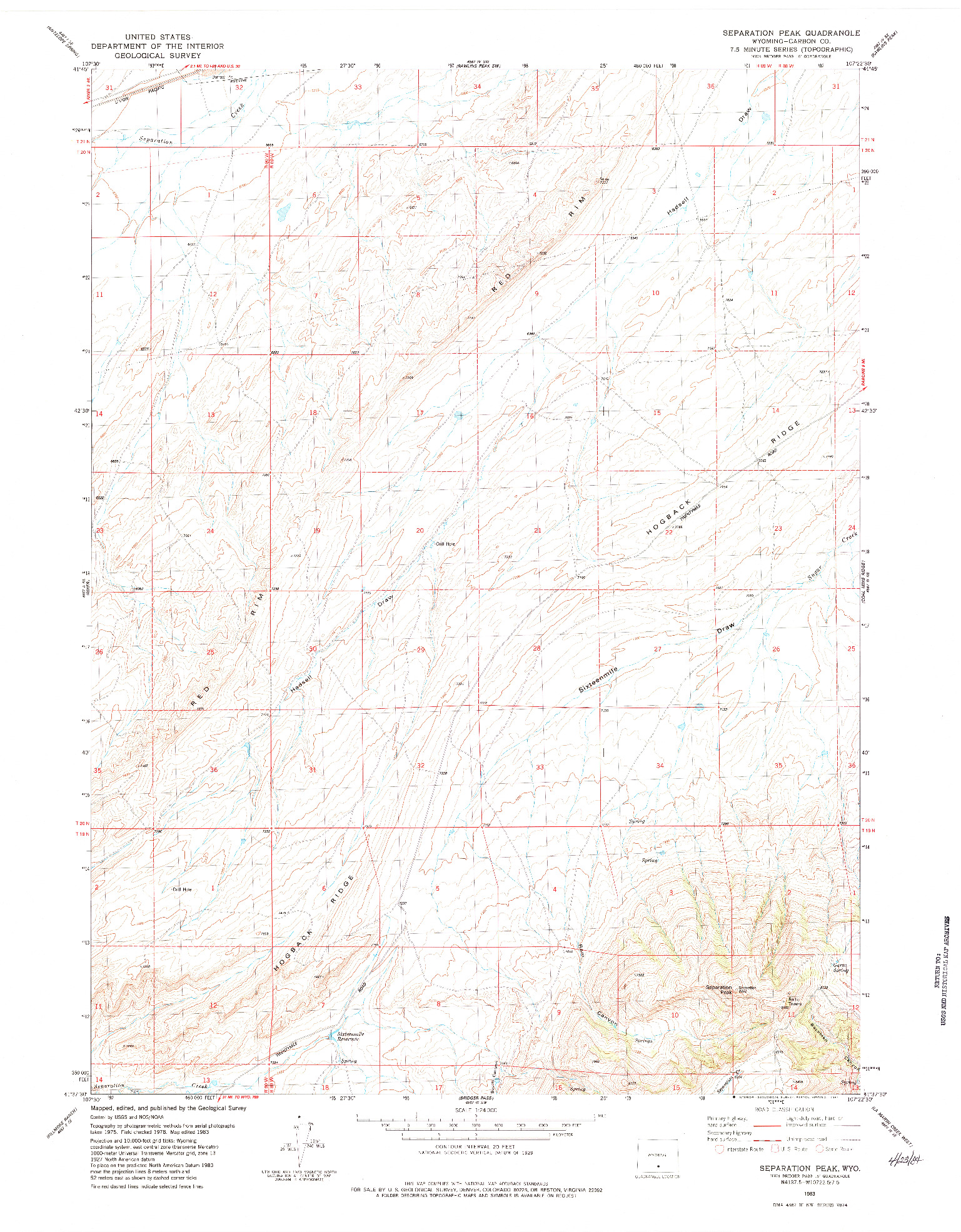 USGS 1:24000-SCALE QUADRANGLE FOR SEPARATION PEAK, WY 1983
