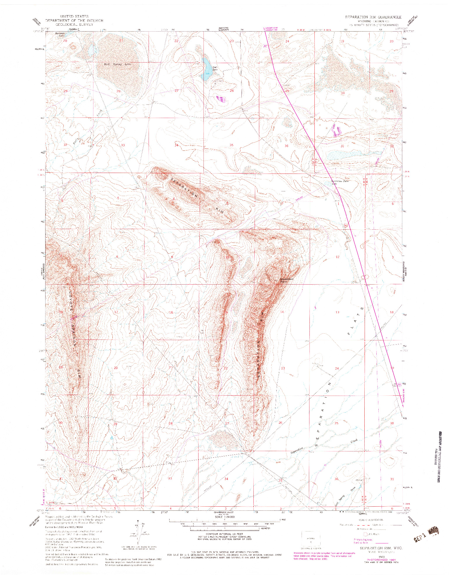 USGS 1:24000-SCALE QUADRANGLE FOR SEPARATION RIM, WY 1960