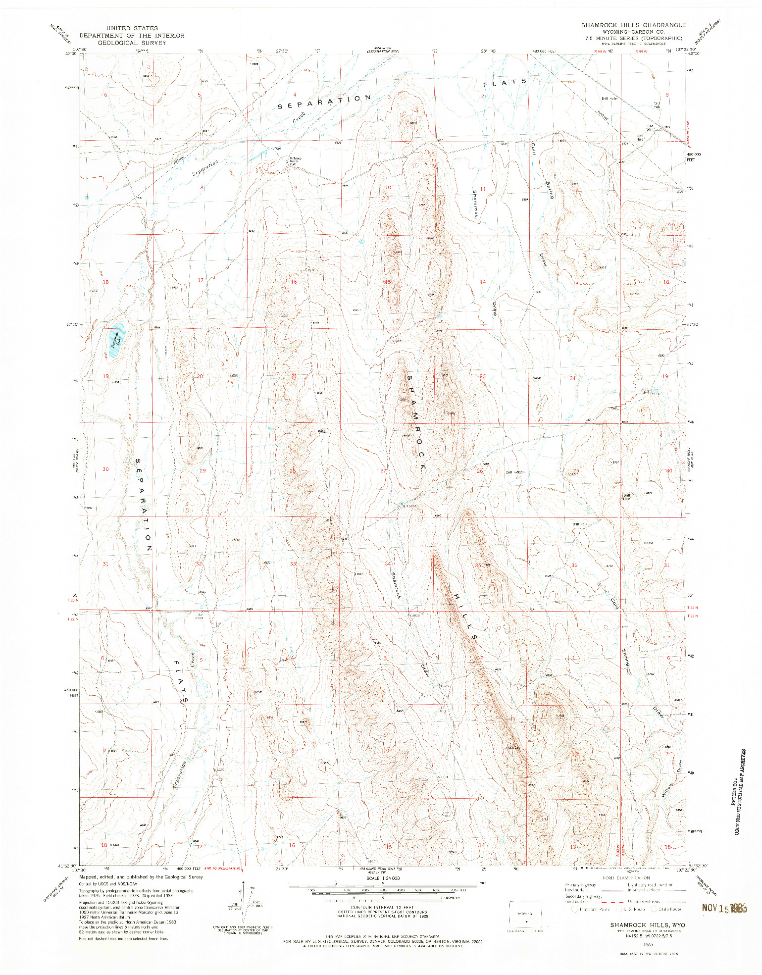 USGS 1:24000-SCALE QUADRANGLE FOR SHAMROCK HILLS, WY 1983