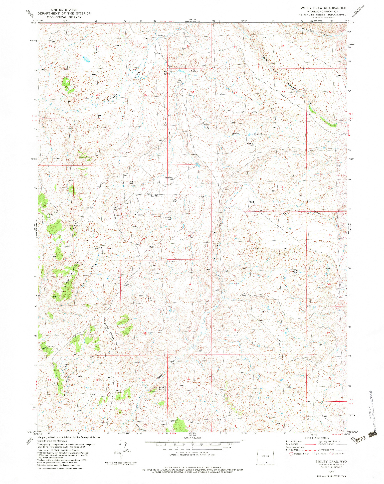 USGS 1:24000-SCALE QUADRANGLE FOR SMILEY DRAW, WY 1982