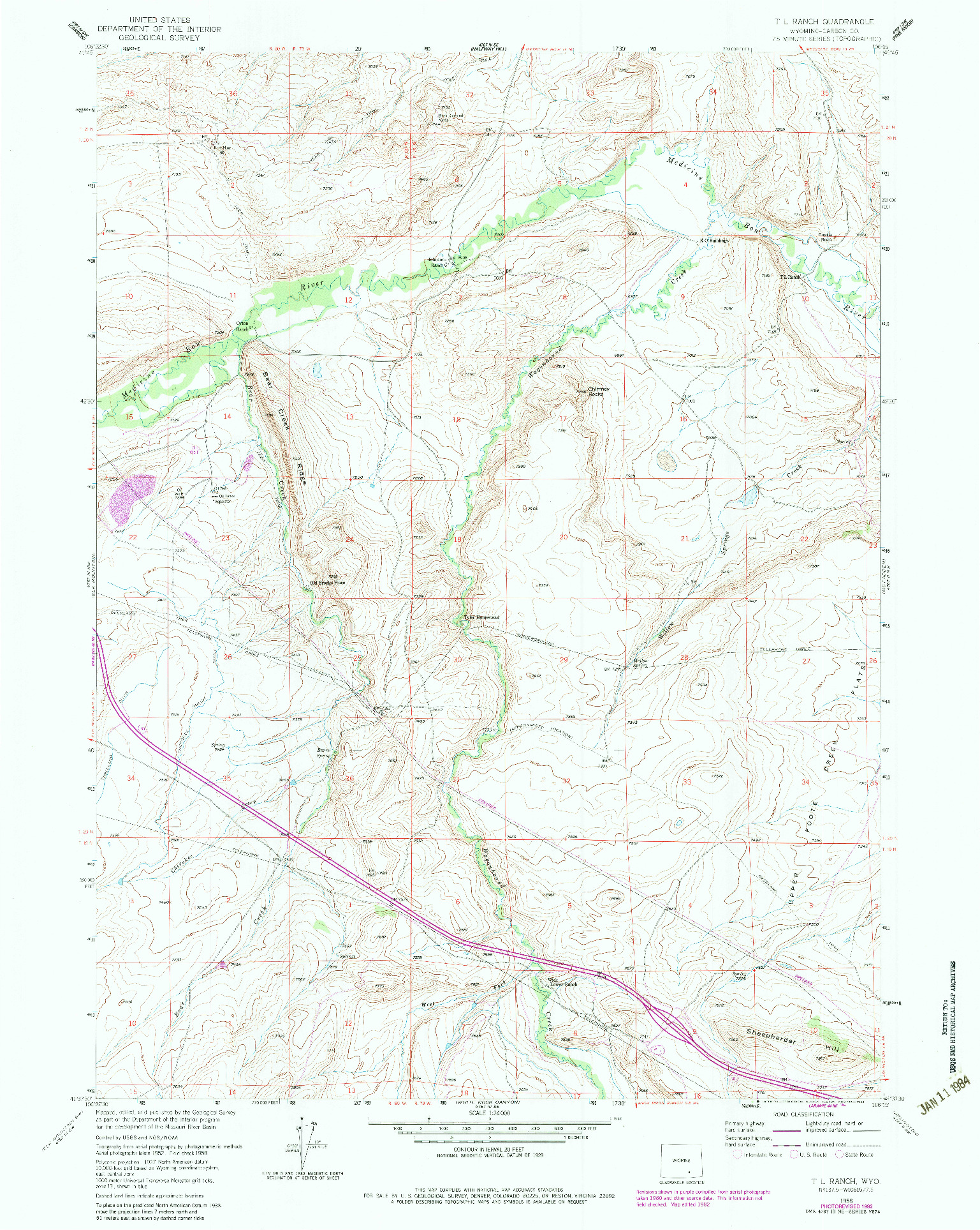 USGS 1:24000-SCALE QUADRANGLE FOR T L RANCH, WY 1958
