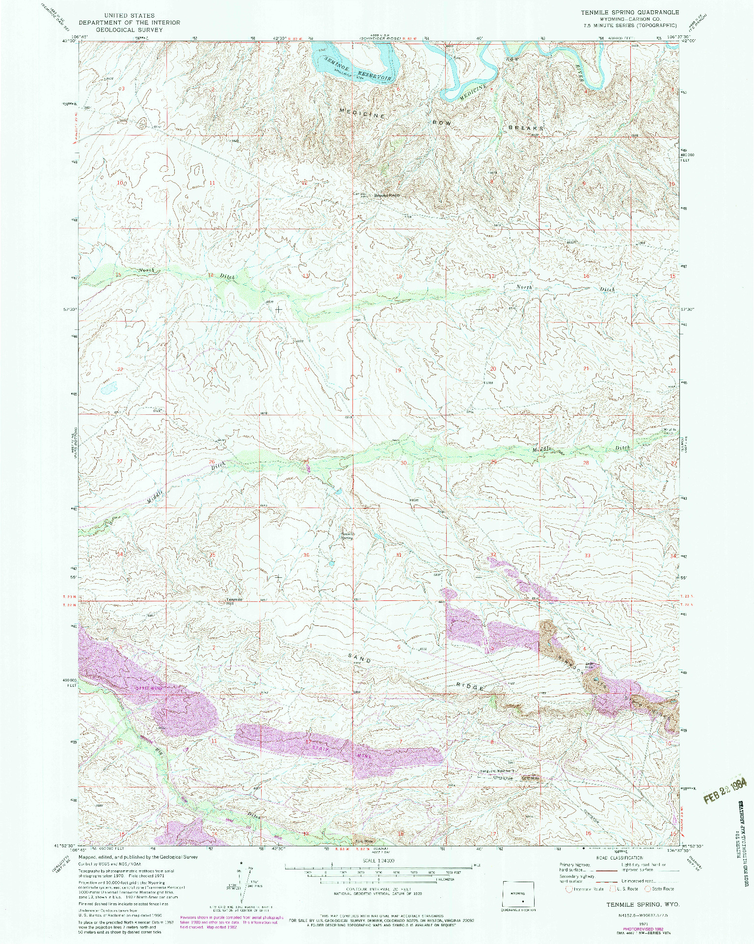 USGS 1:24000-SCALE QUADRANGLE FOR TENMILE SPRING, WY 1971