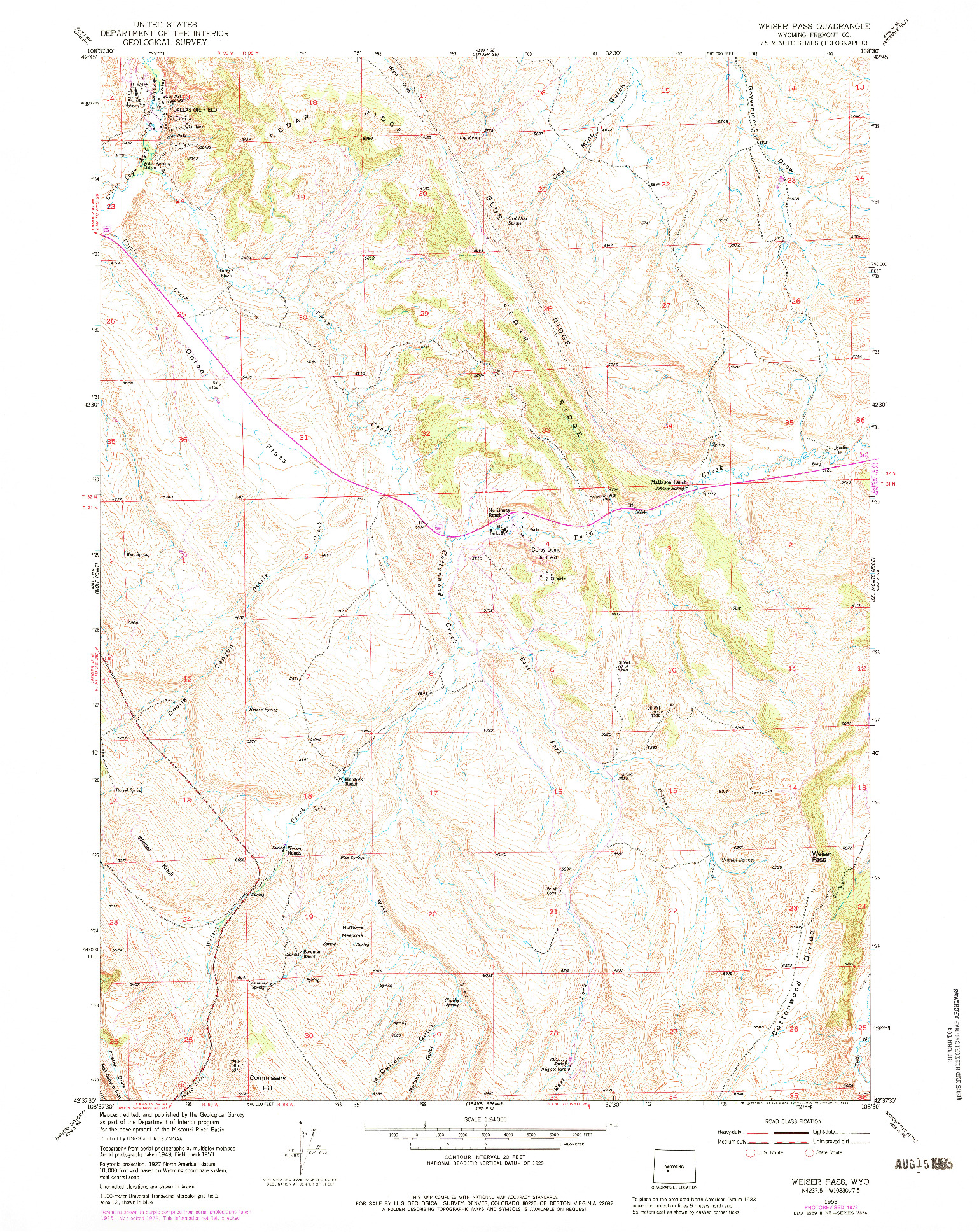 USGS 1:24000-SCALE QUADRANGLE FOR WEISER PASS, WY 1953