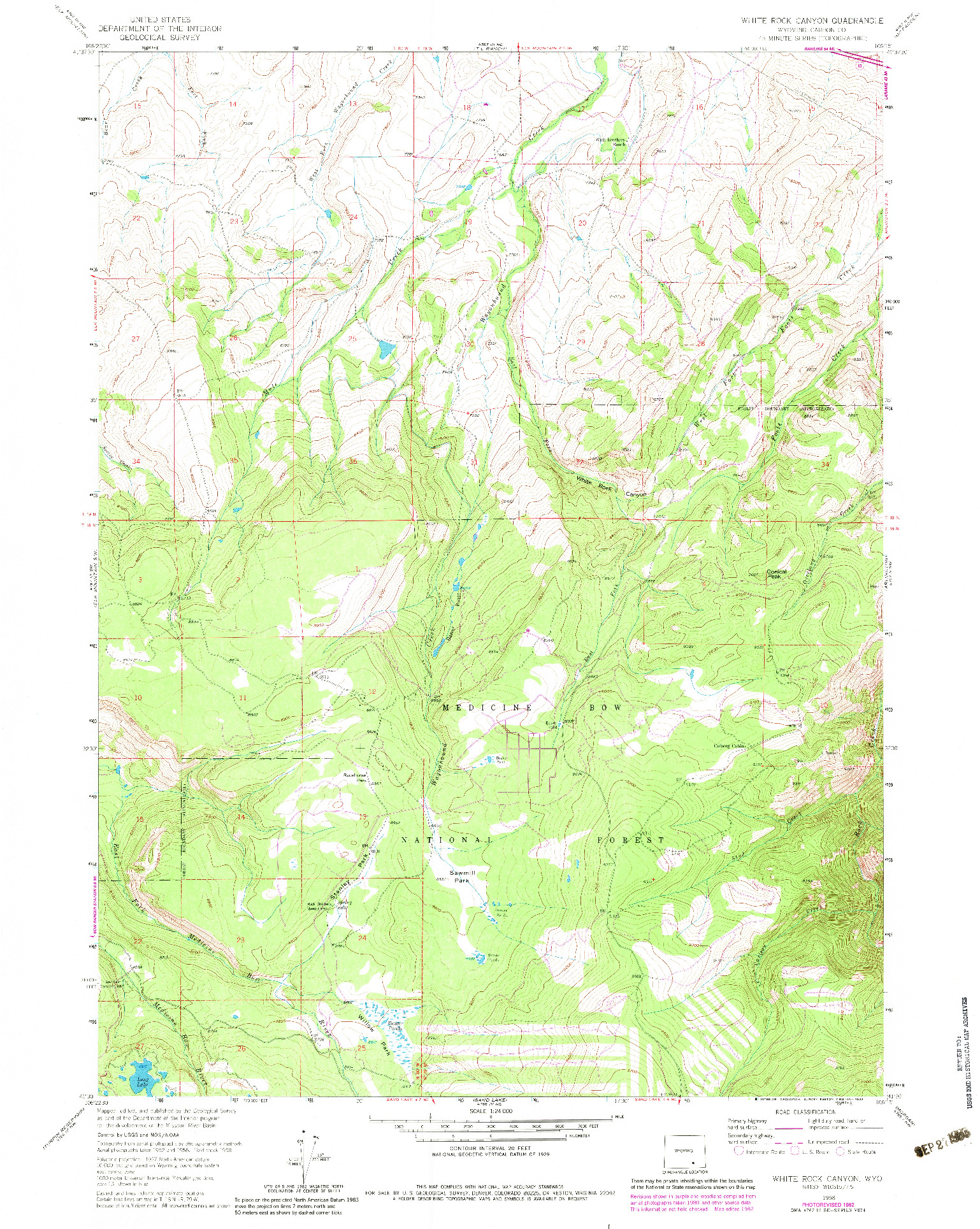 USGS 1:24000-SCALE QUADRANGLE FOR WHITE ROCK CANYON, WY 1958