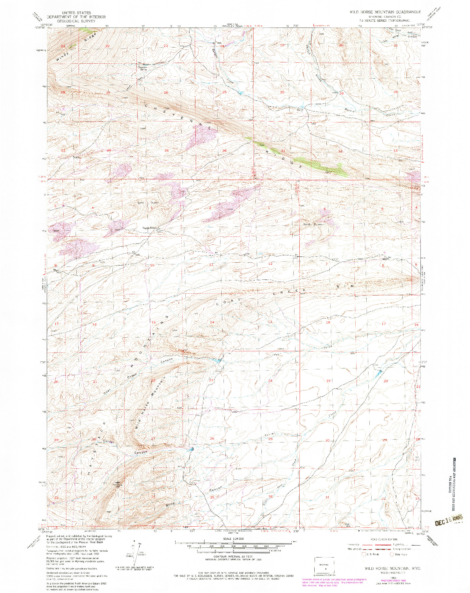 USGS 1:24000-SCALE QUADRANGLE FOR WILD HORSE MOUNTAIN, WY 1953