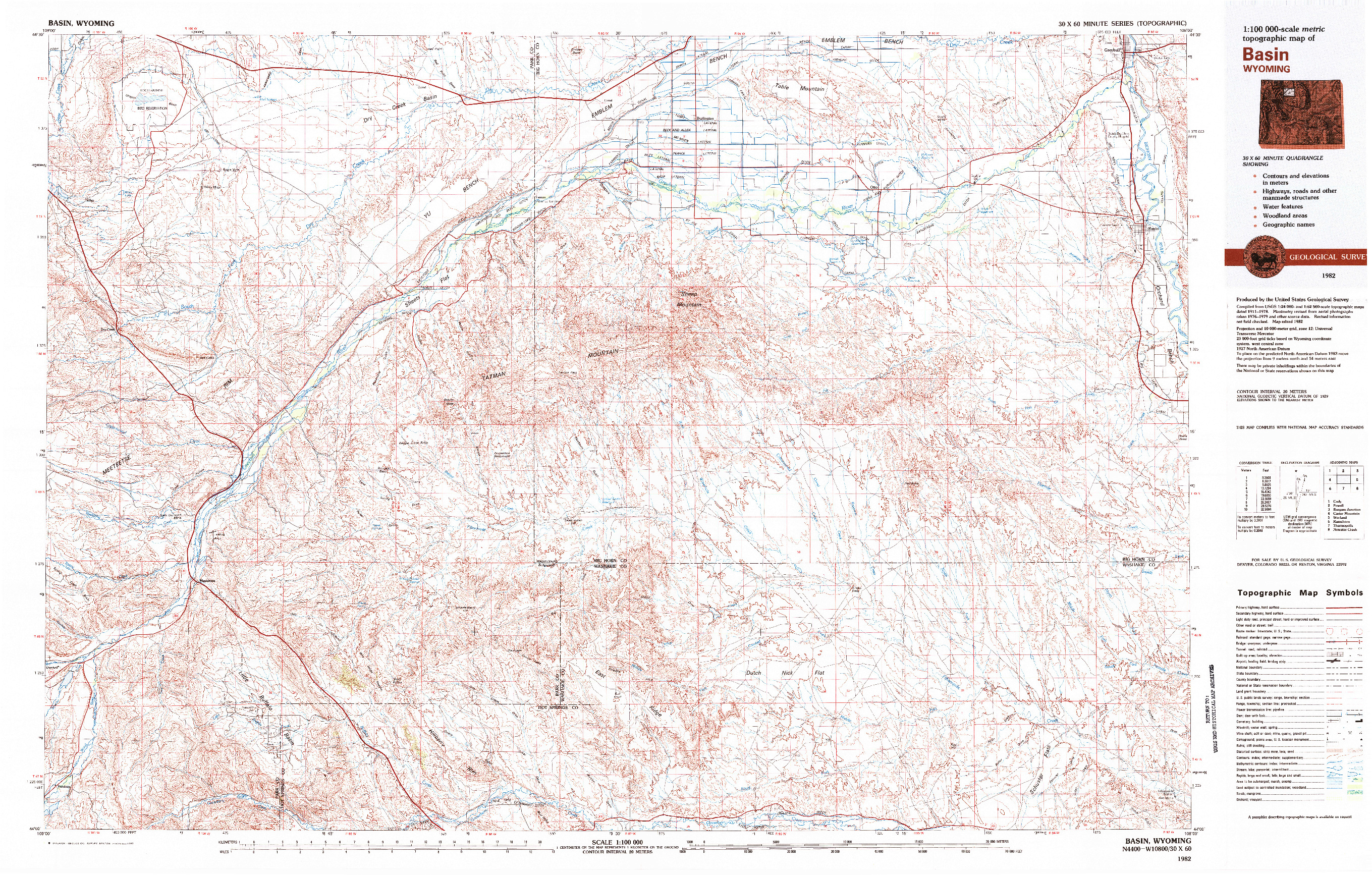 USGS 1:100000-SCALE QUADRANGLE FOR BASIN, WY 1982