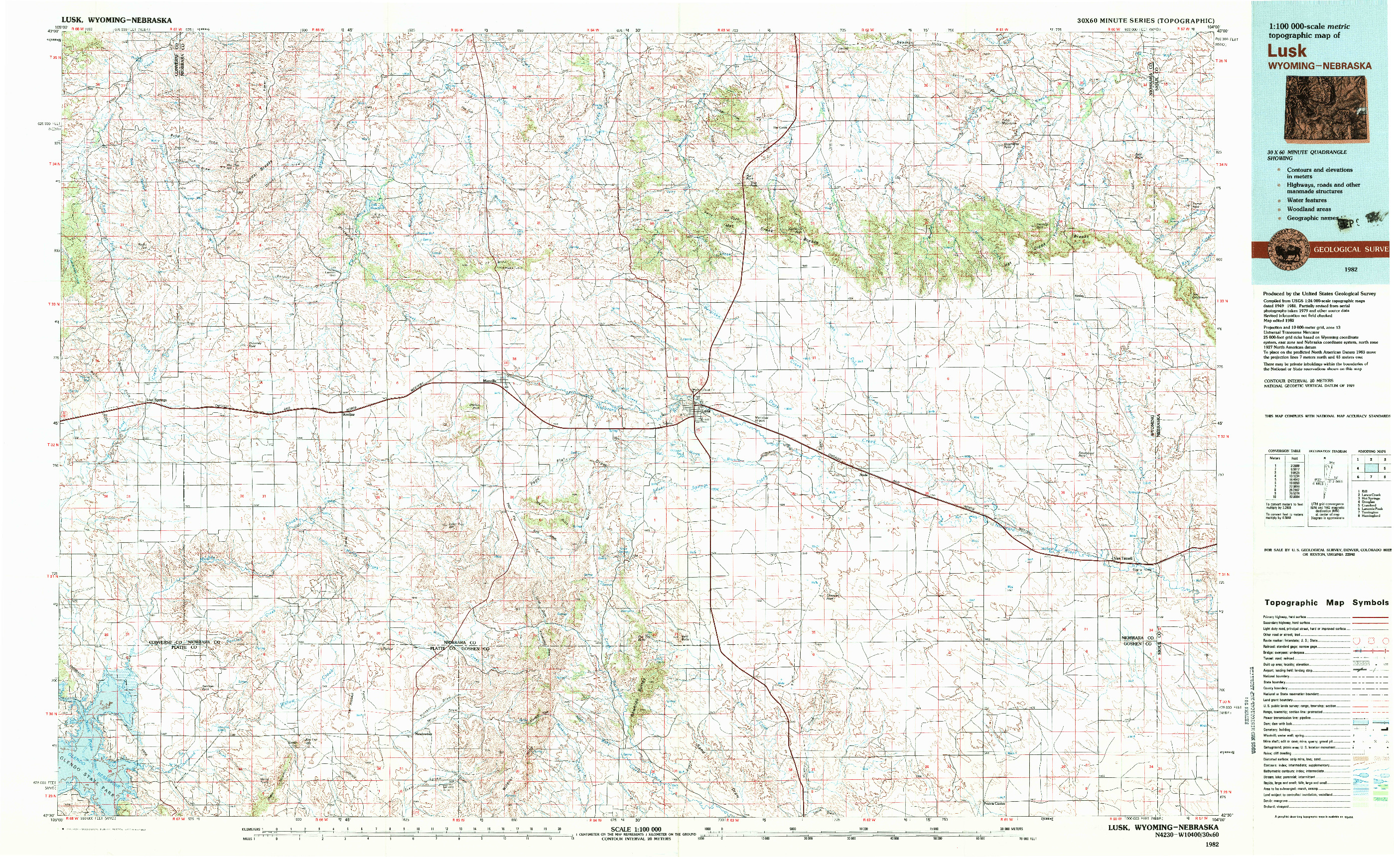 USGS 1:100000-SCALE QUADRANGLE FOR LUSK, WY 1982