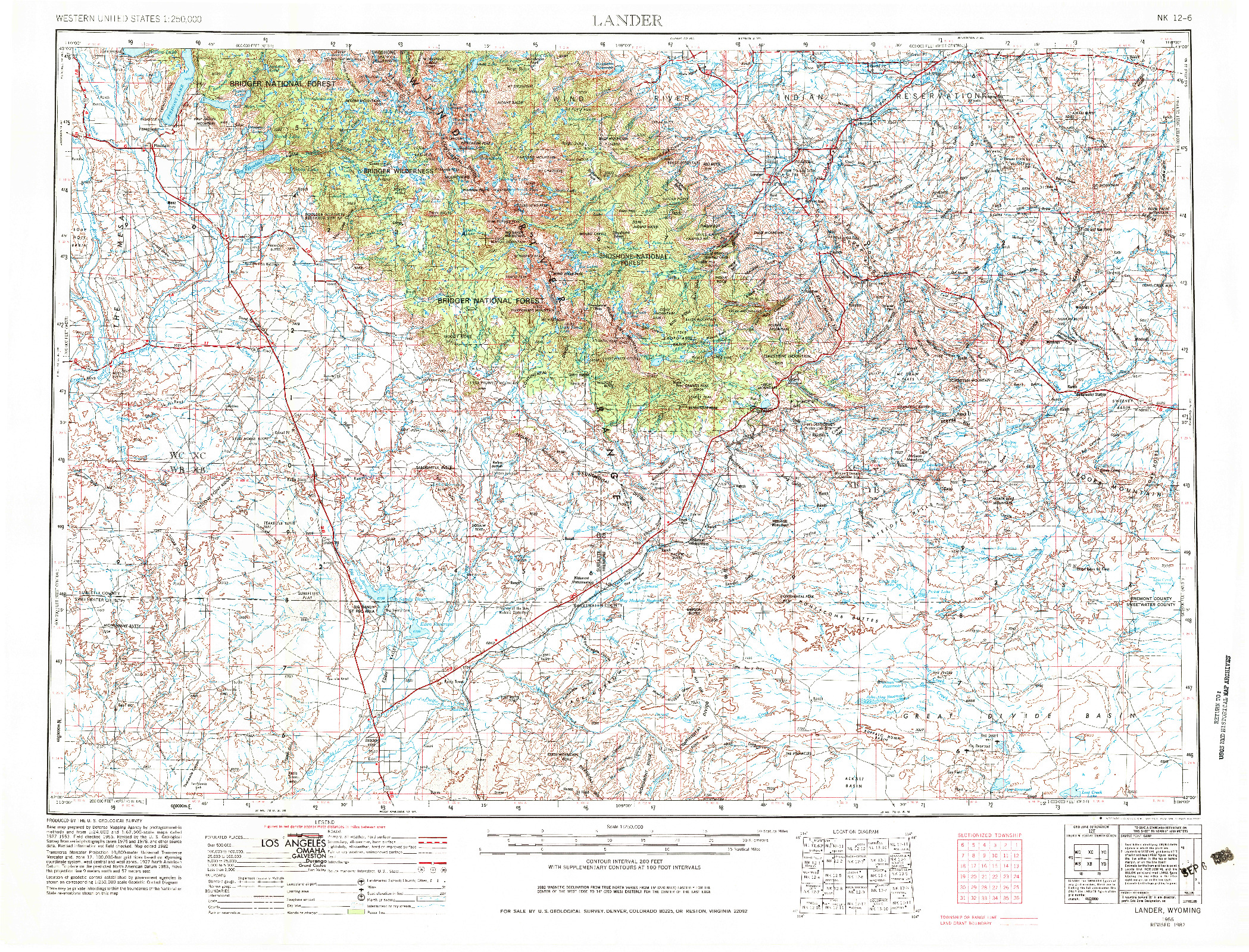 USGS 1:250000-SCALE QUADRANGLE FOR LANDER, WY 1955