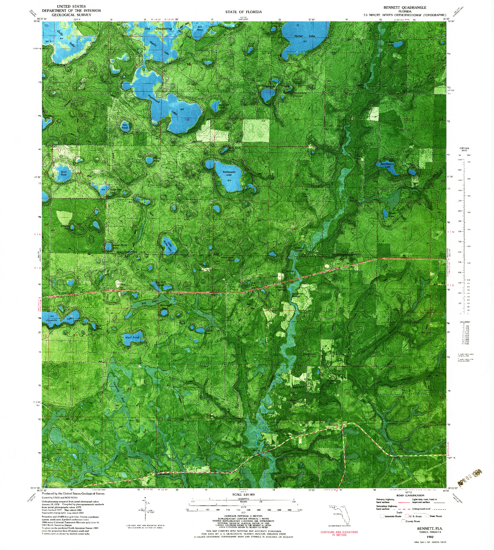 USGS 1:24000-SCALE QUADRANGLE FOR BENNETT, FL 1982