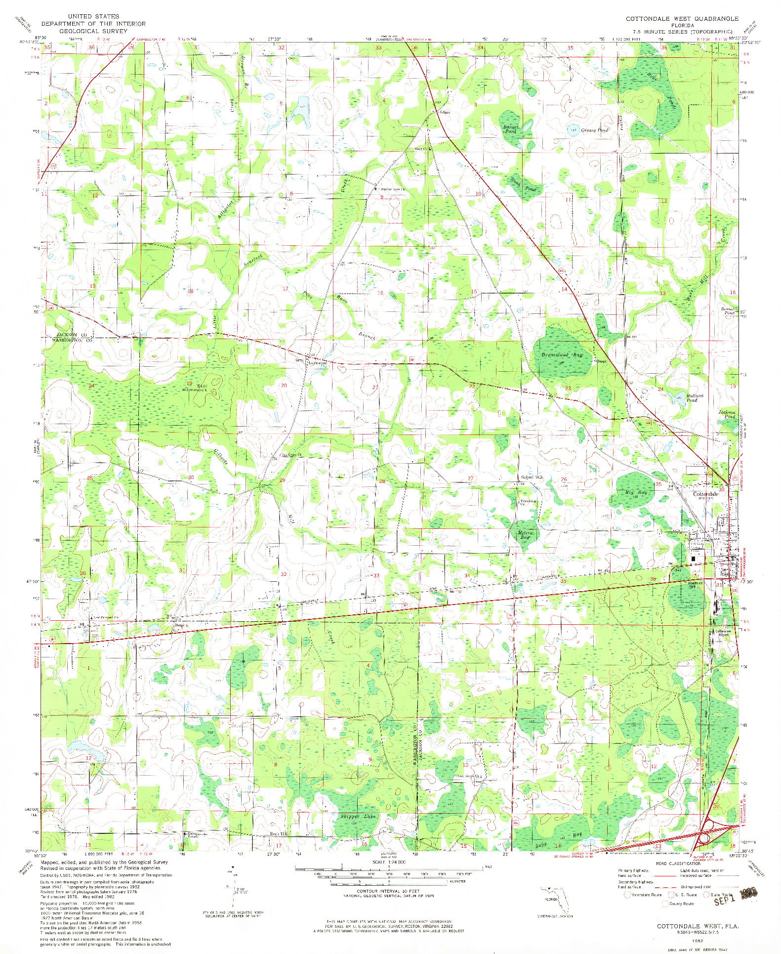 USGS 1:24000-SCALE QUADRANGLE FOR COTTONDALE WEST, FL 1982