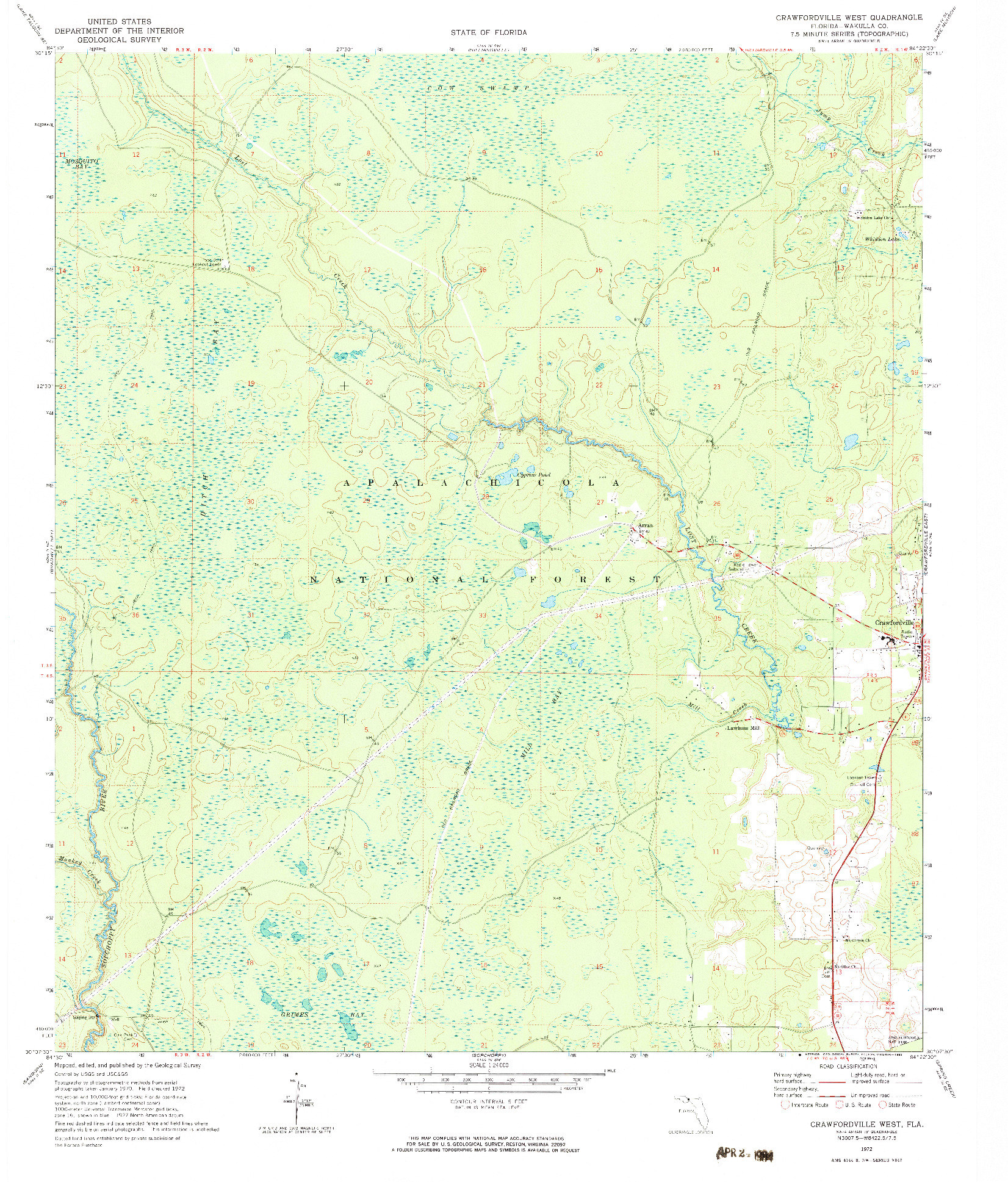 USGS 1:24000-SCALE QUADRANGLE FOR CRAWFORDVILLE WEST, FL 1972