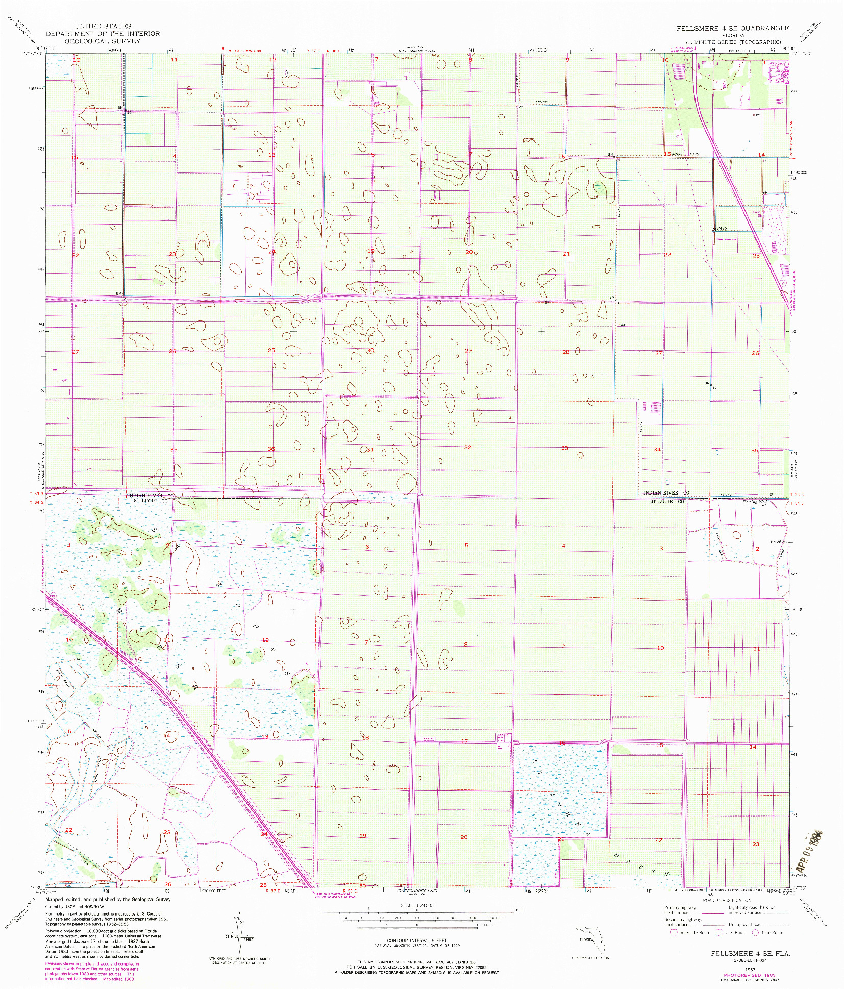 USGS 1:24000-SCALE QUADRANGLE FOR FELLSMERE 4 SE, FL 1953