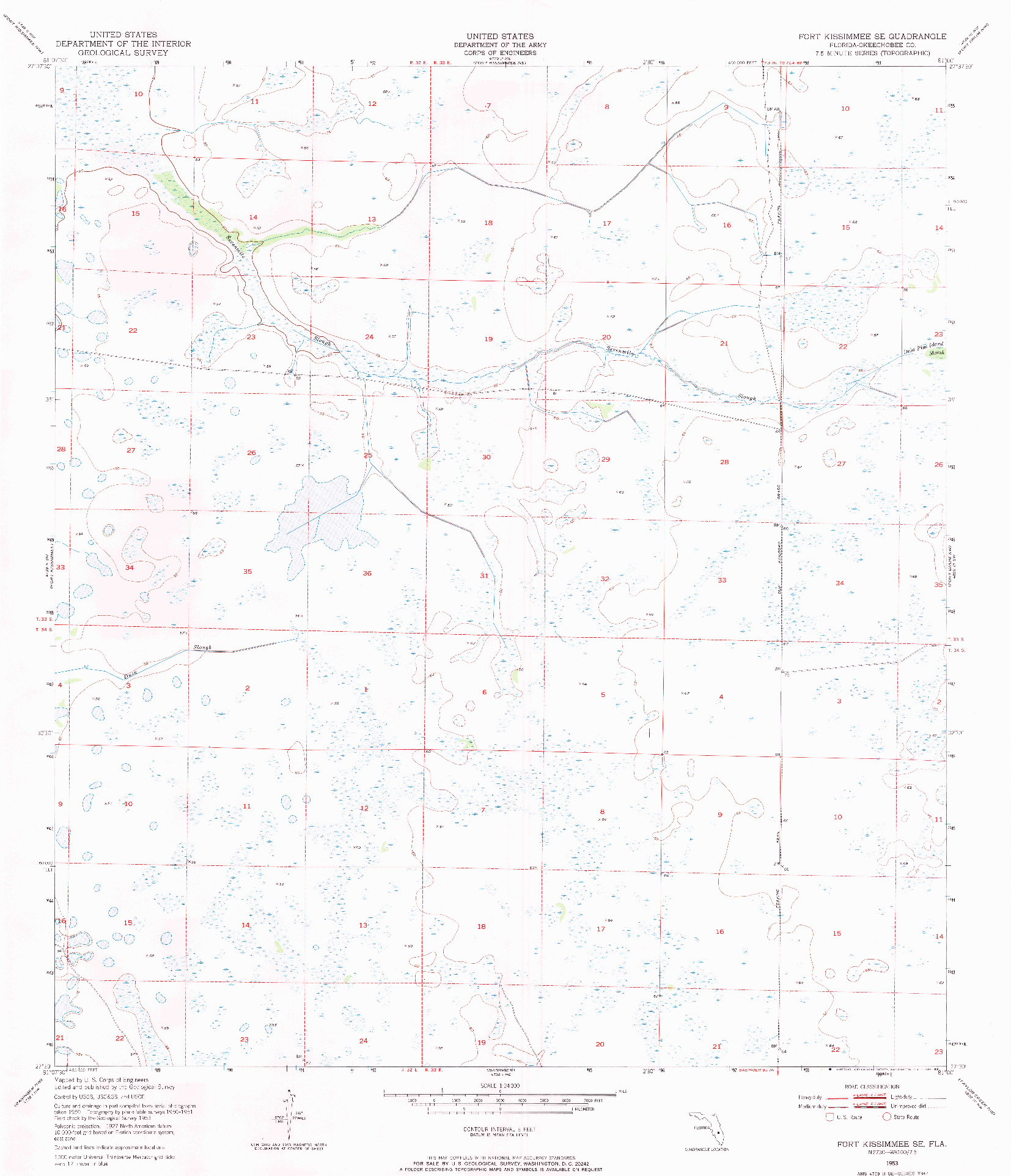 USGS 1:24000-SCALE QUADRANGLE FOR FORT KISSIMMEE SE, FL 1953