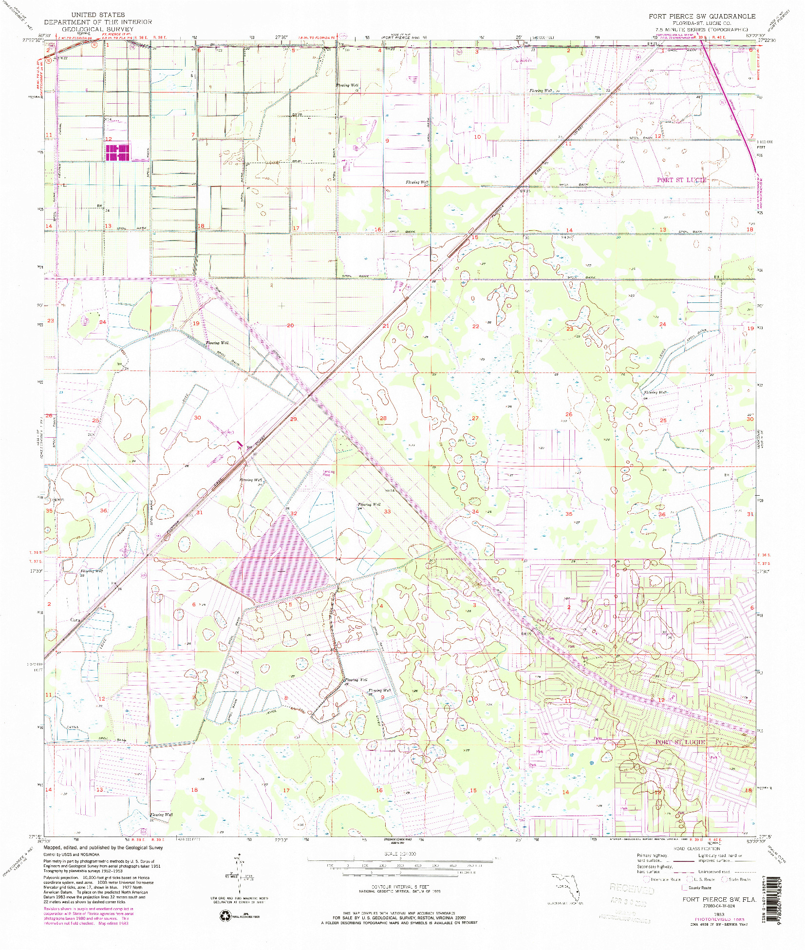 USGS 1:24000-SCALE QUADRANGLE FOR FORT PIERCE SW, FL 1953