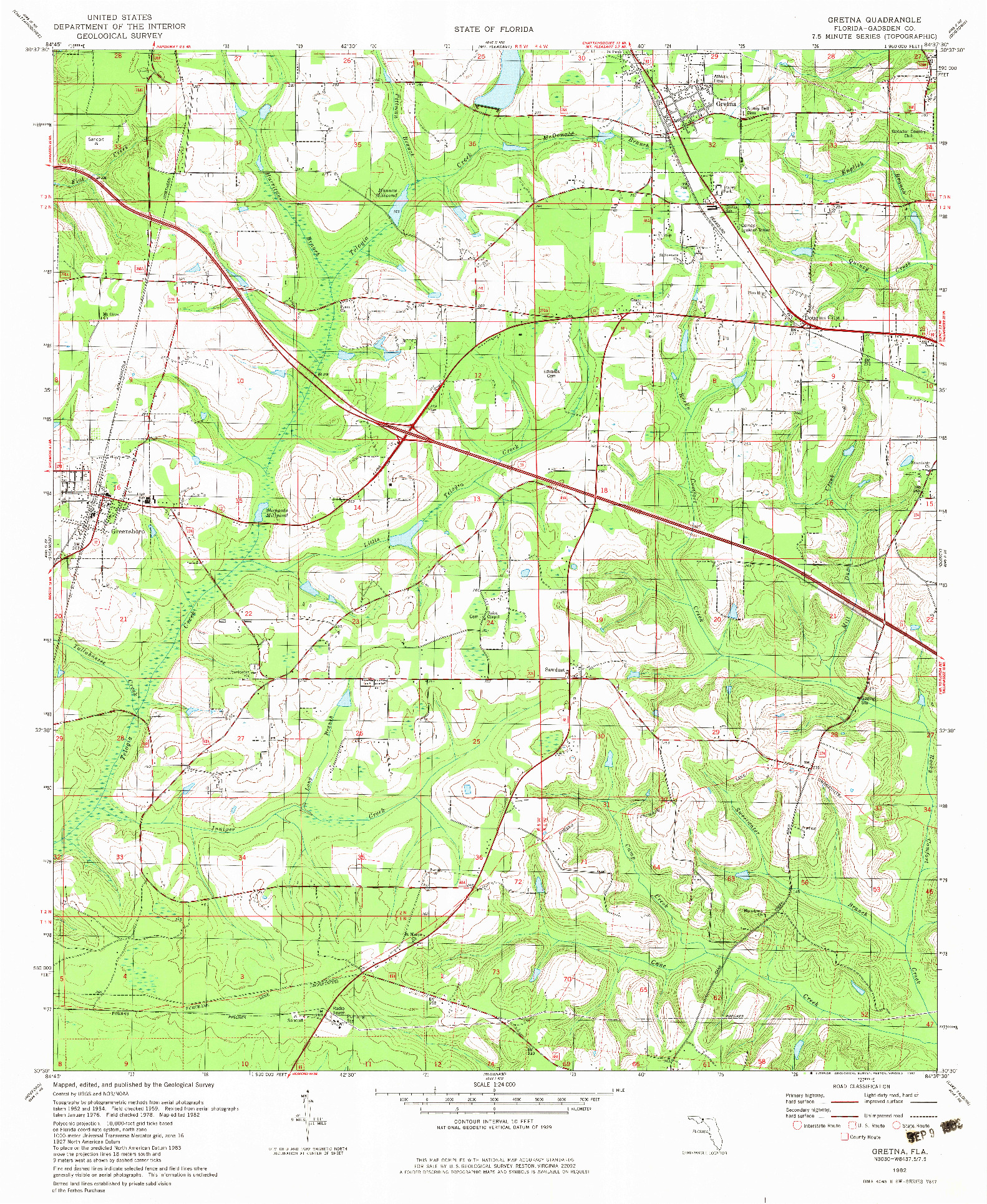 USGS 1:24000-SCALE QUADRANGLE FOR GRETNA, FL 1982