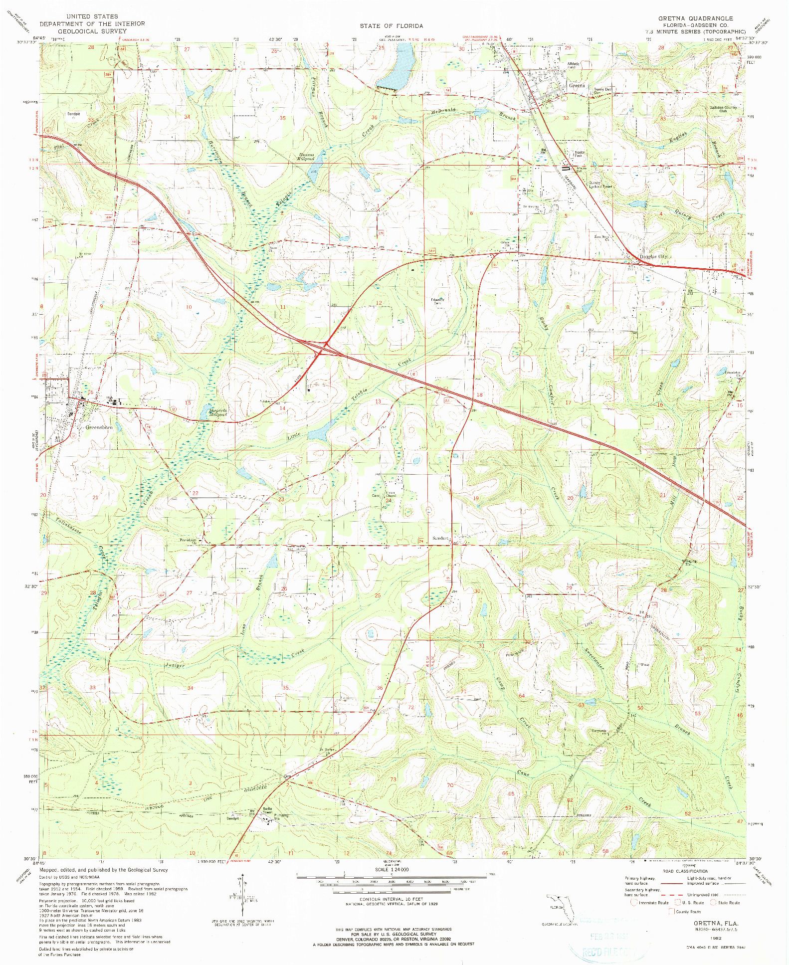 USGS 1:24000-SCALE QUADRANGLE FOR GRETNA, FL 1982