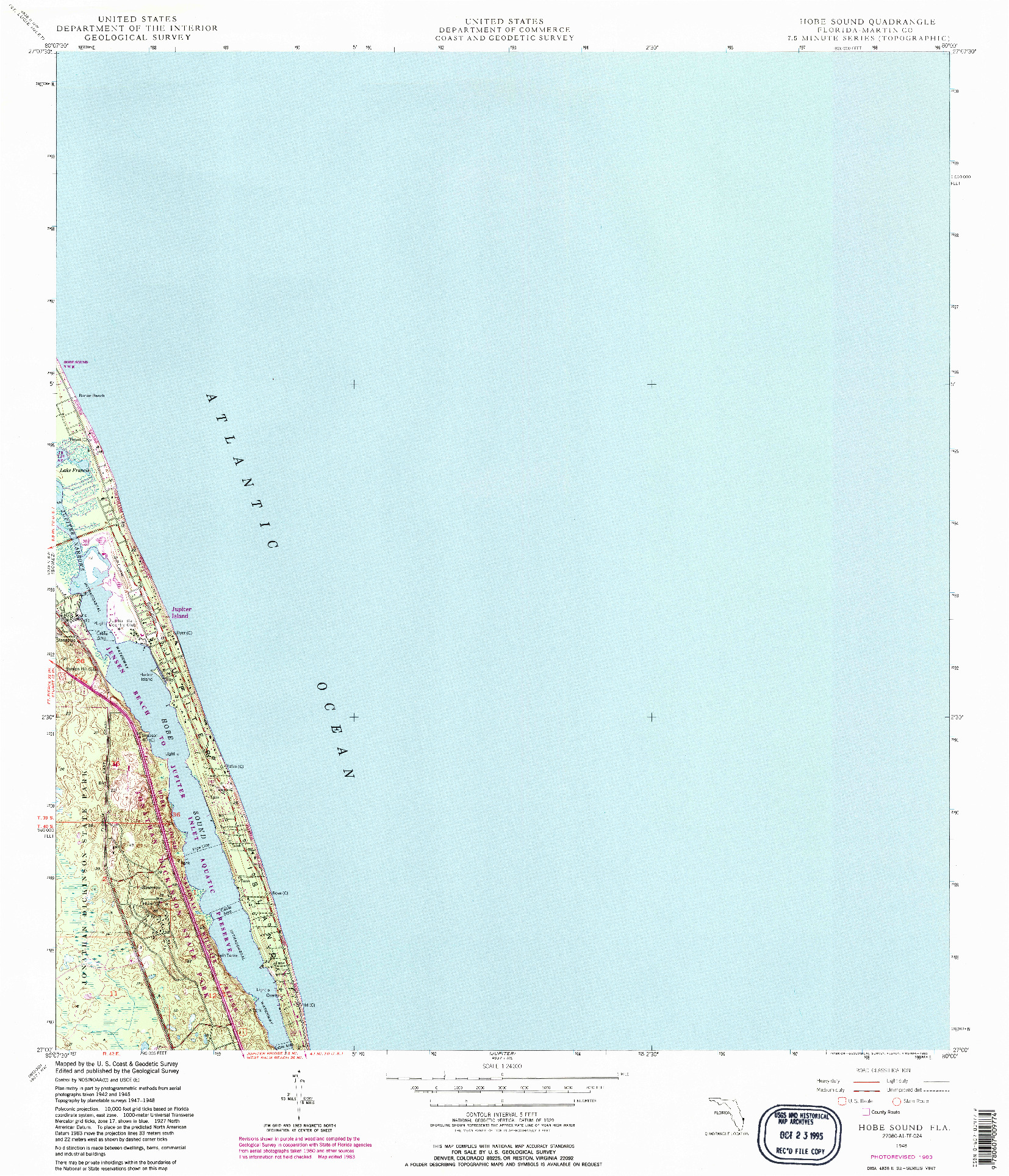 USGS 1:24000-SCALE QUADRANGLE FOR HOBE SOUND, FL 1948