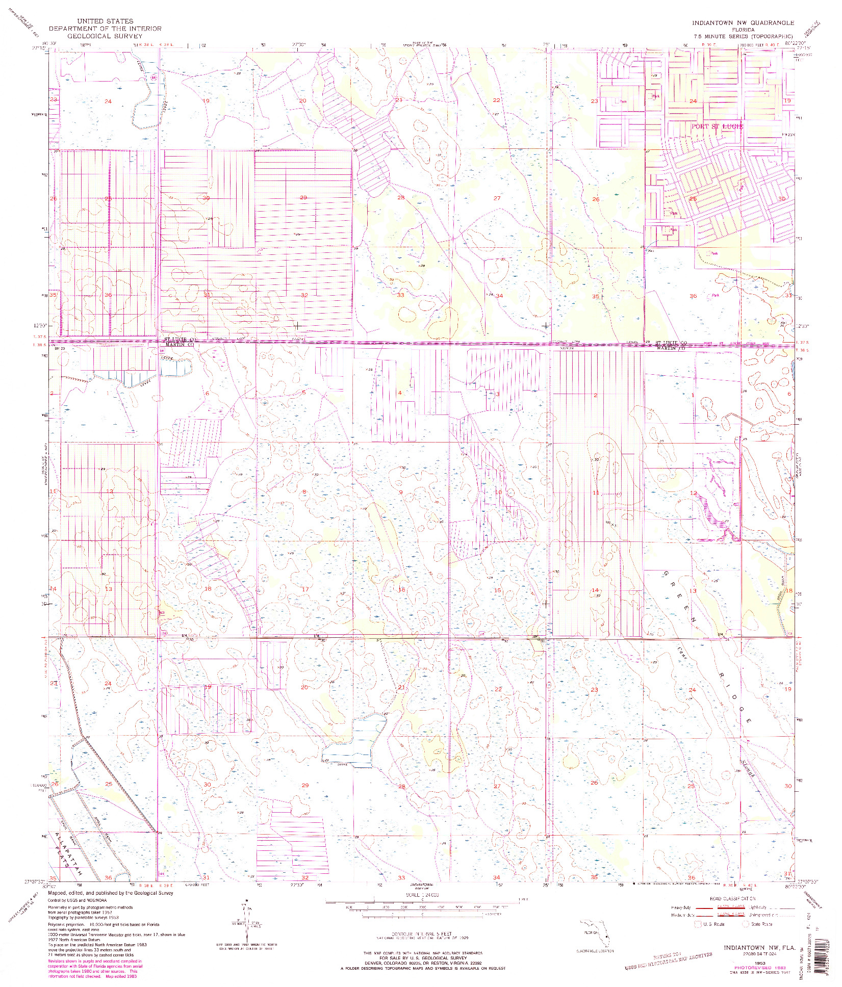 USGS 1:24000-SCALE QUADRANGLE FOR INDIANTOWN NW, FL 1953