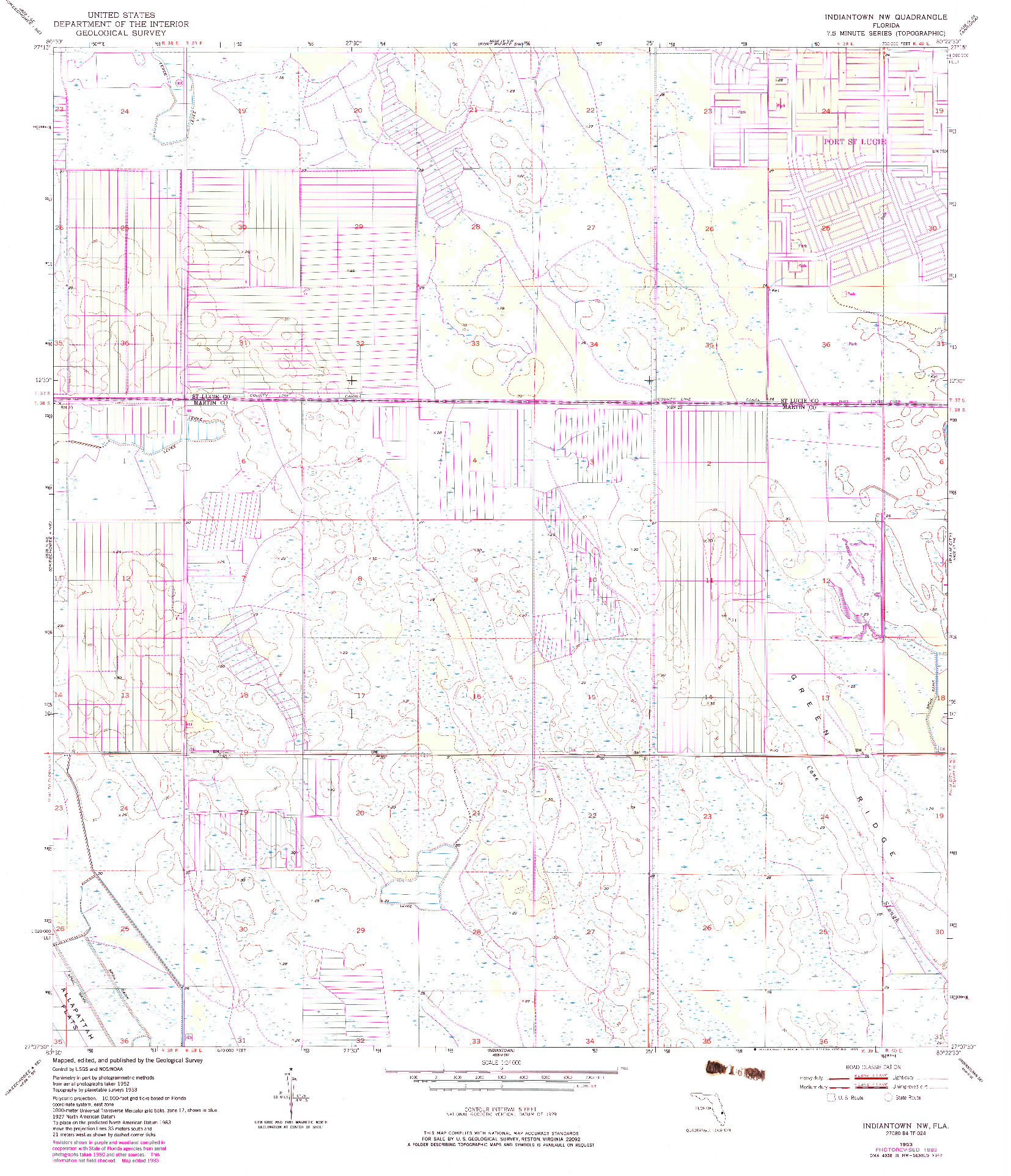 USGS 1:24000-SCALE QUADRANGLE FOR INDIANTOWN NW, FL 1953