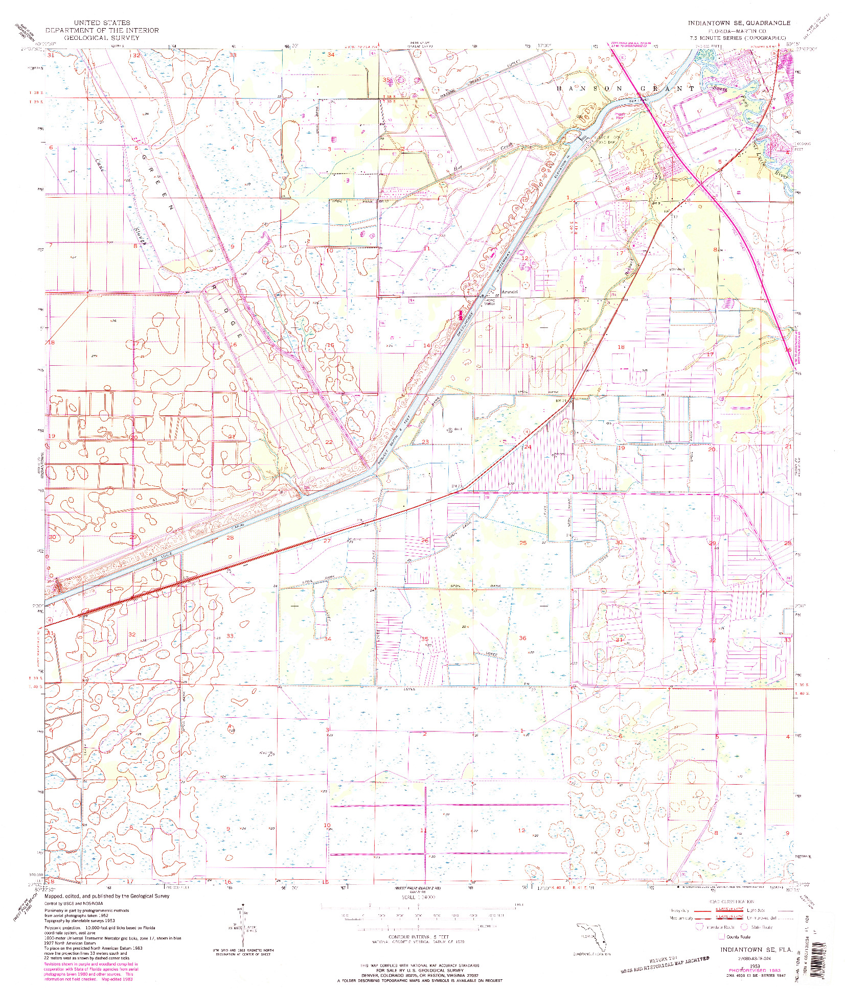 USGS 1:24000-SCALE QUADRANGLE FOR INDIANTOWN SE, FL 1953