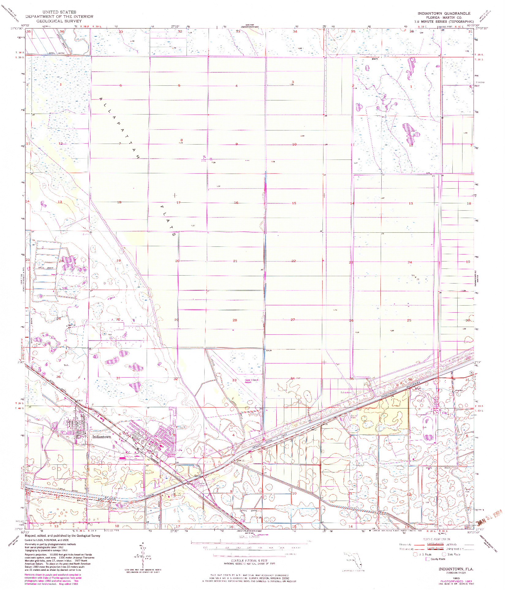 USGS 1:24000-SCALE QUADRANGLE FOR INDIANTOWN, FL 1953
