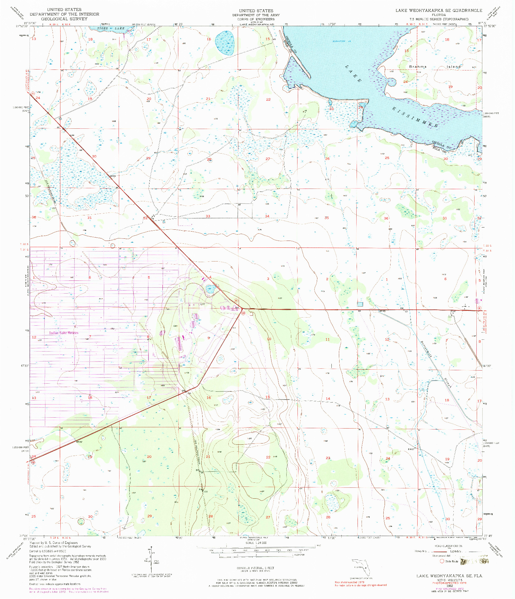 USGS 1:24000-SCALE QUADRANGLE FOR LAKE WEOHYAKAPKA SE, FL 1952