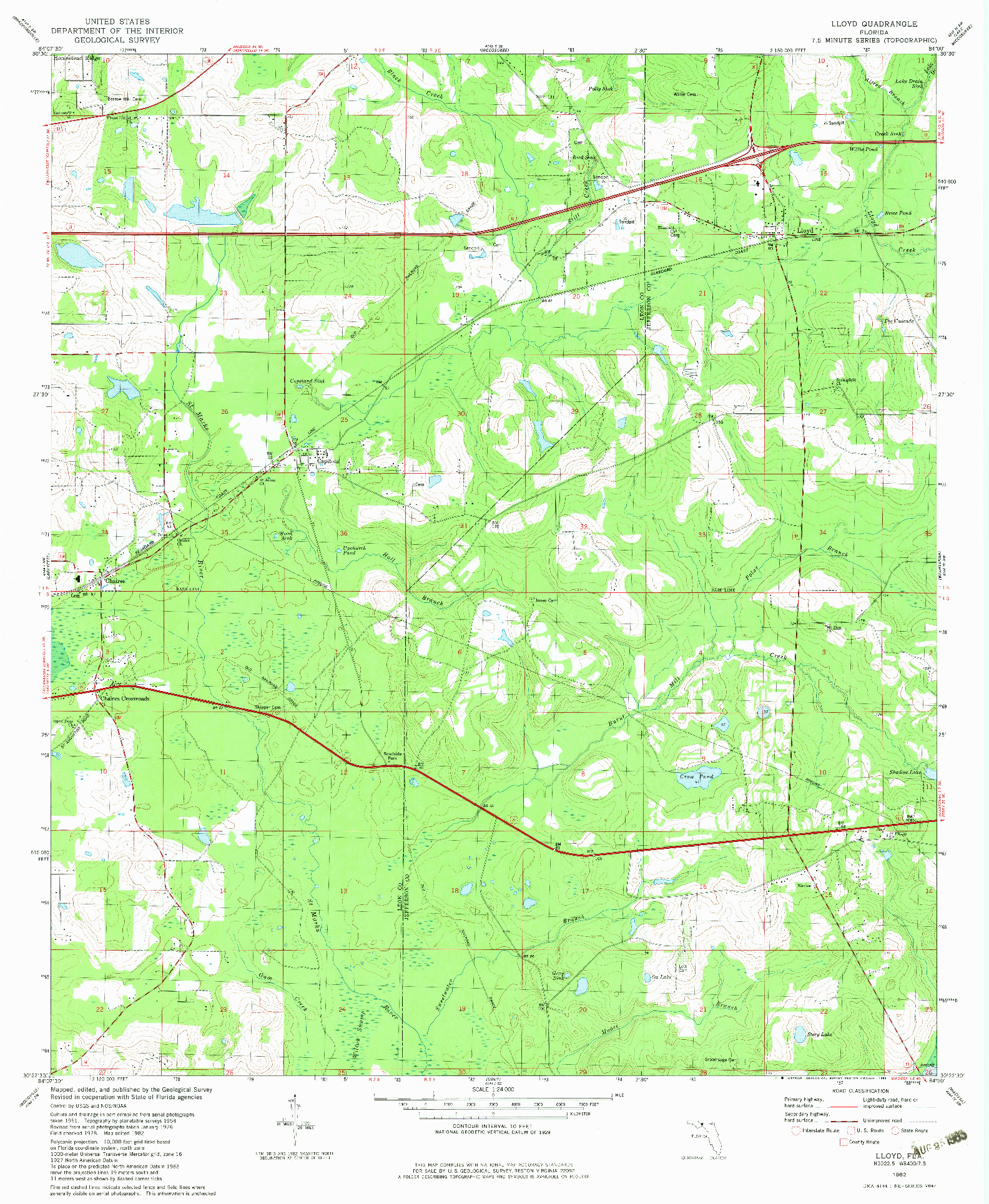 USGS 1:24000-SCALE QUADRANGLE FOR LLOYD, FL 1982