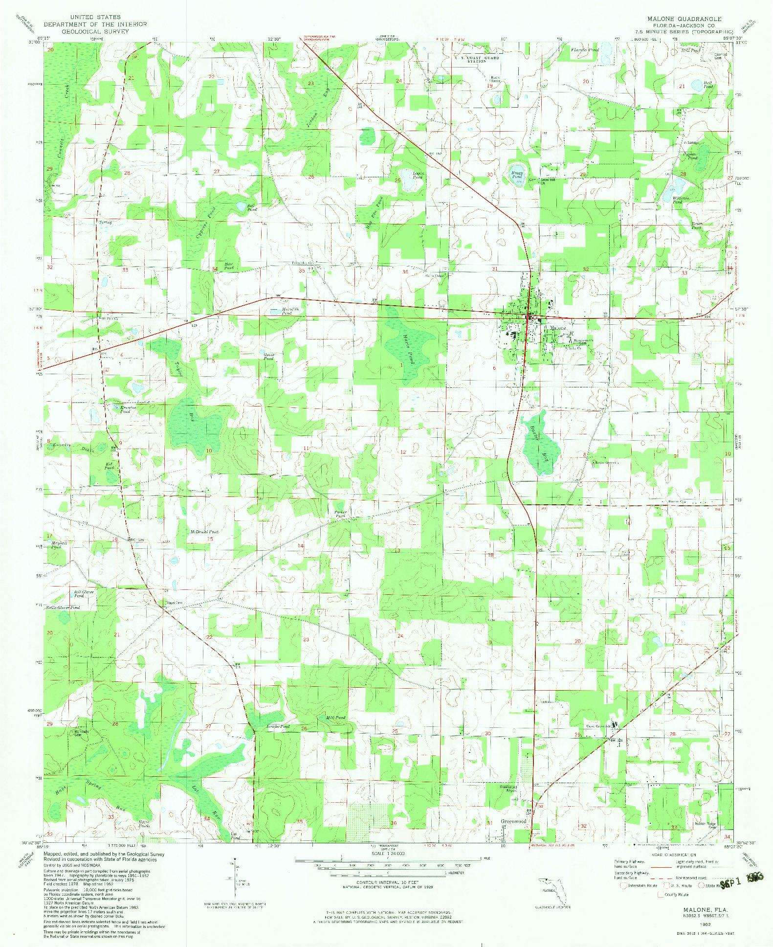 USGS 1:24000-SCALE QUADRANGLE FOR MALONE, FL 1982