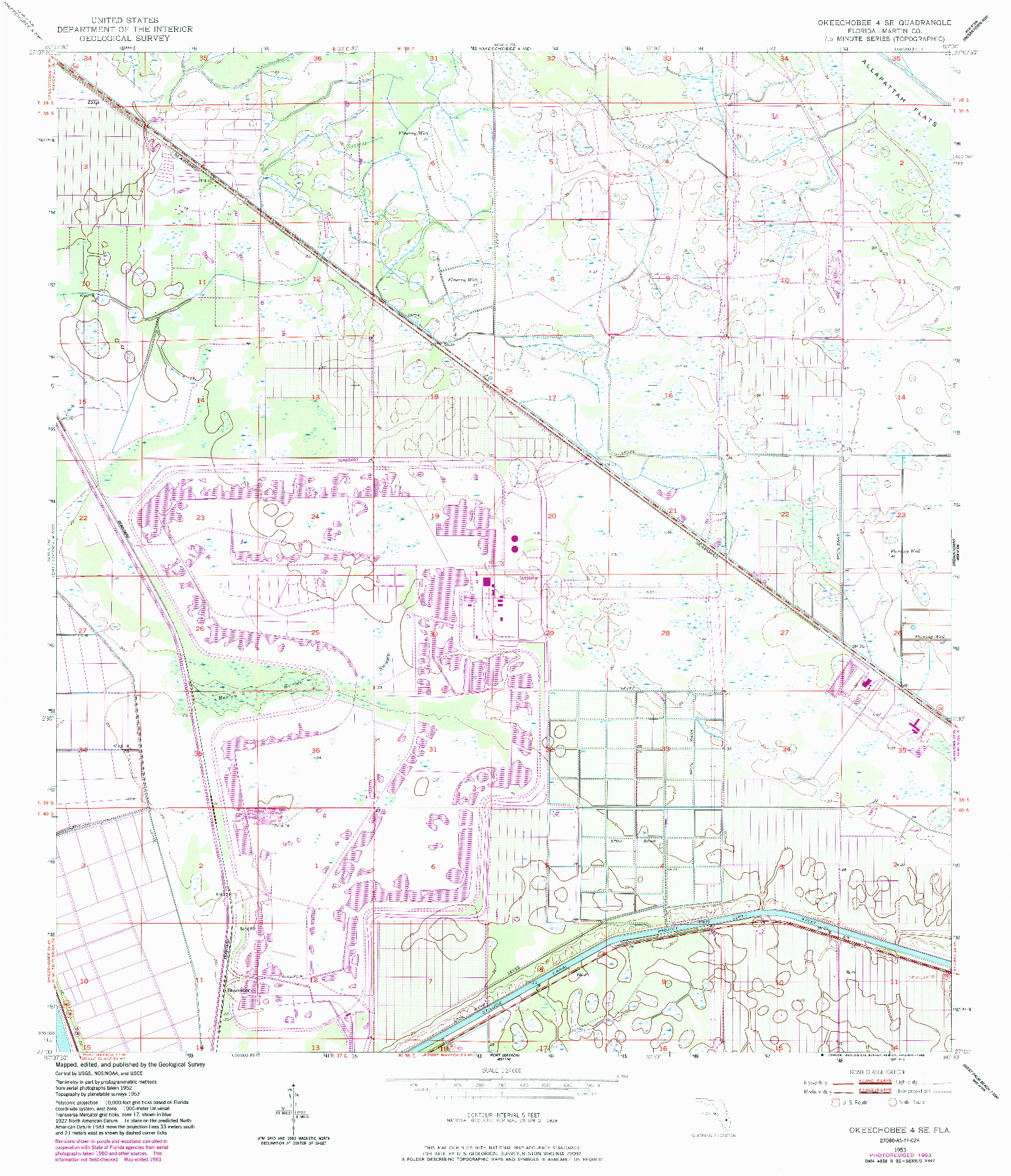 USGS 1:24000-SCALE QUADRANGLE FOR OKEECHOBEE 4 SE, FL 1953