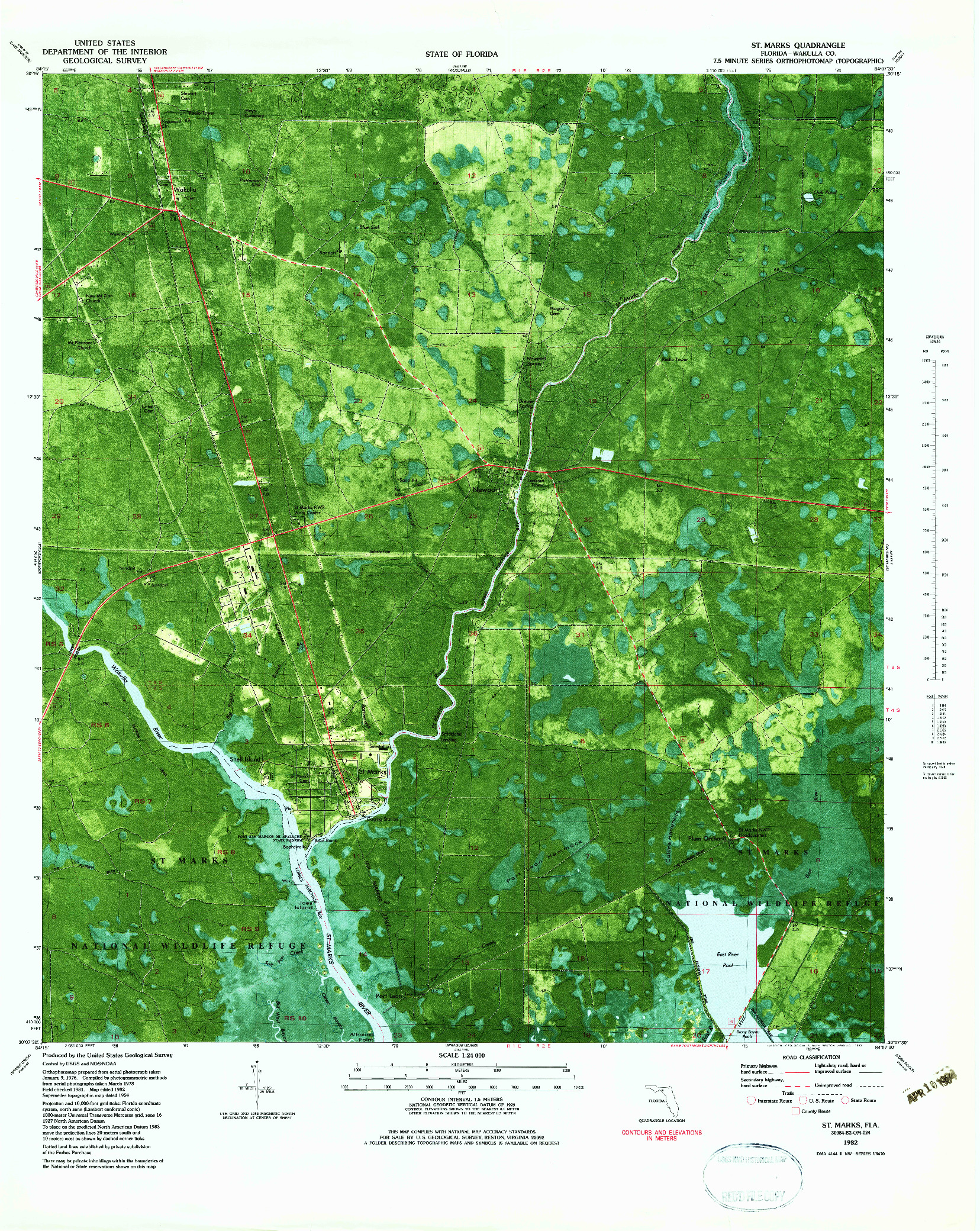 USGS 1:24000-SCALE QUADRANGLE FOR ST. MARKS, FL 1982