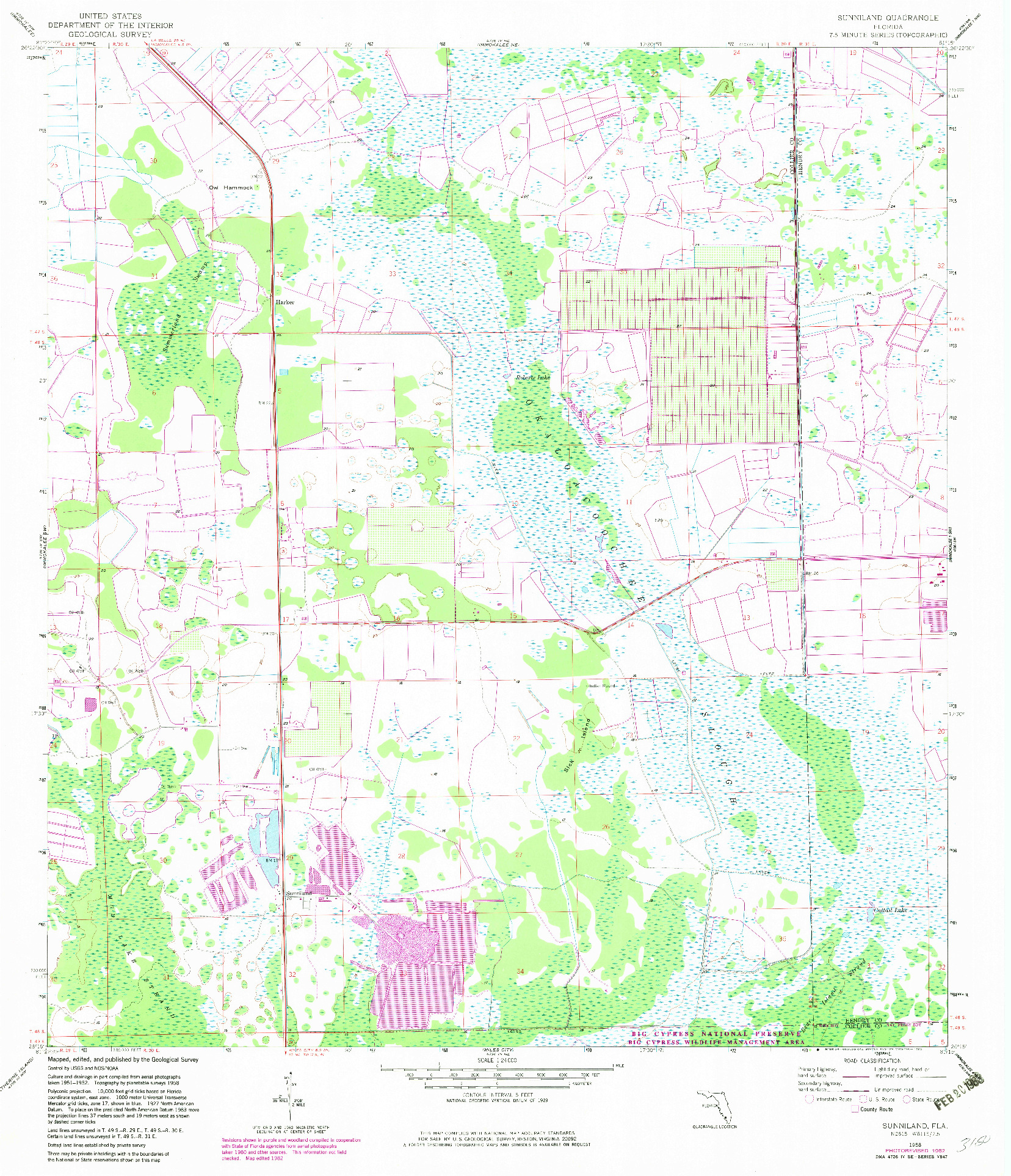 USGS 1:24000-SCALE QUADRANGLE FOR SUNNILAND, FL 1958