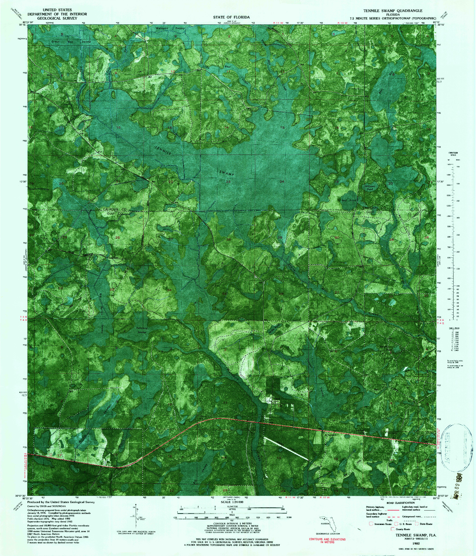 USGS 1:24000-SCALE QUADRANGLE FOR TENMILE SWAMP, FL 1982