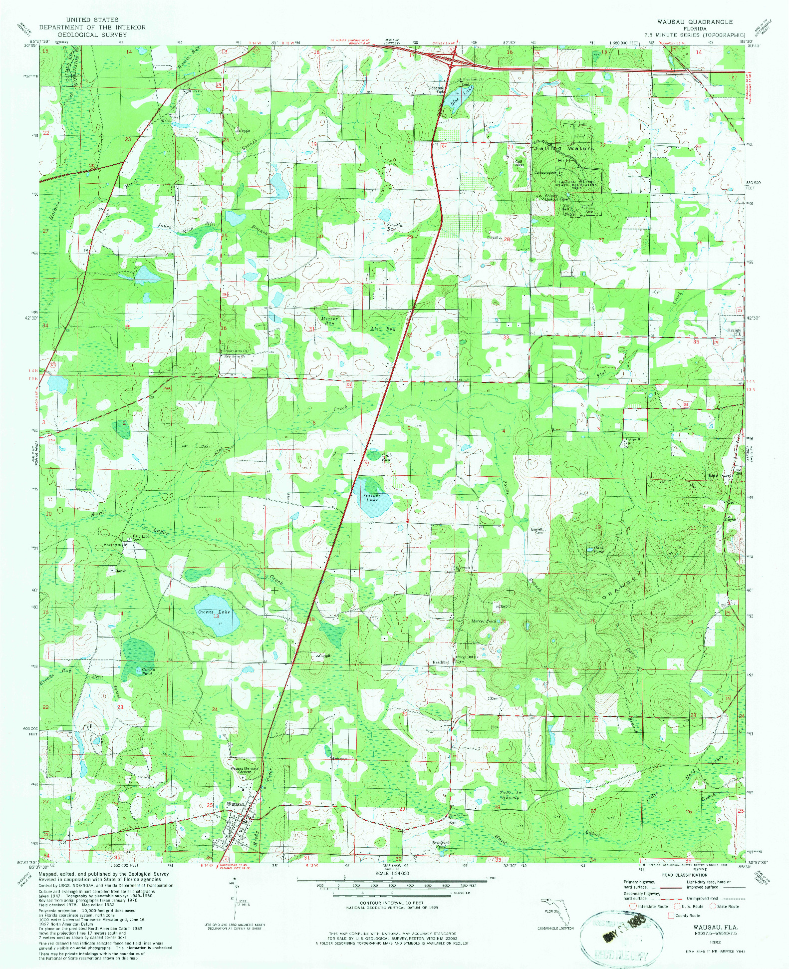 USGS 1:24000-SCALE QUADRANGLE FOR WAUSAU, FL 1982