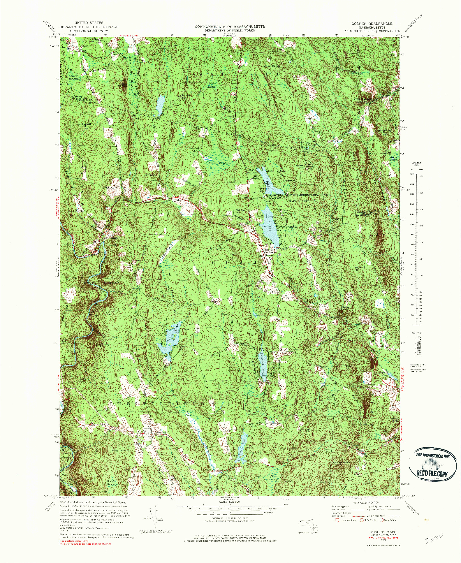 USGS 1:25000-SCALE QUADRANGLE FOR GOSHEN, MA 1972