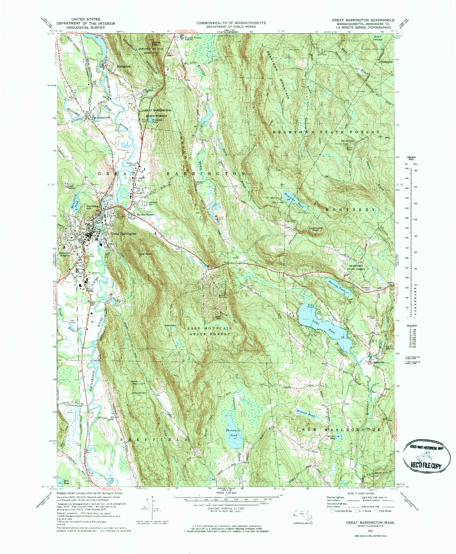 USGS 1:25000-SCALE QUADRANGLE FOR GREAT BARRINGTON, MA 1973