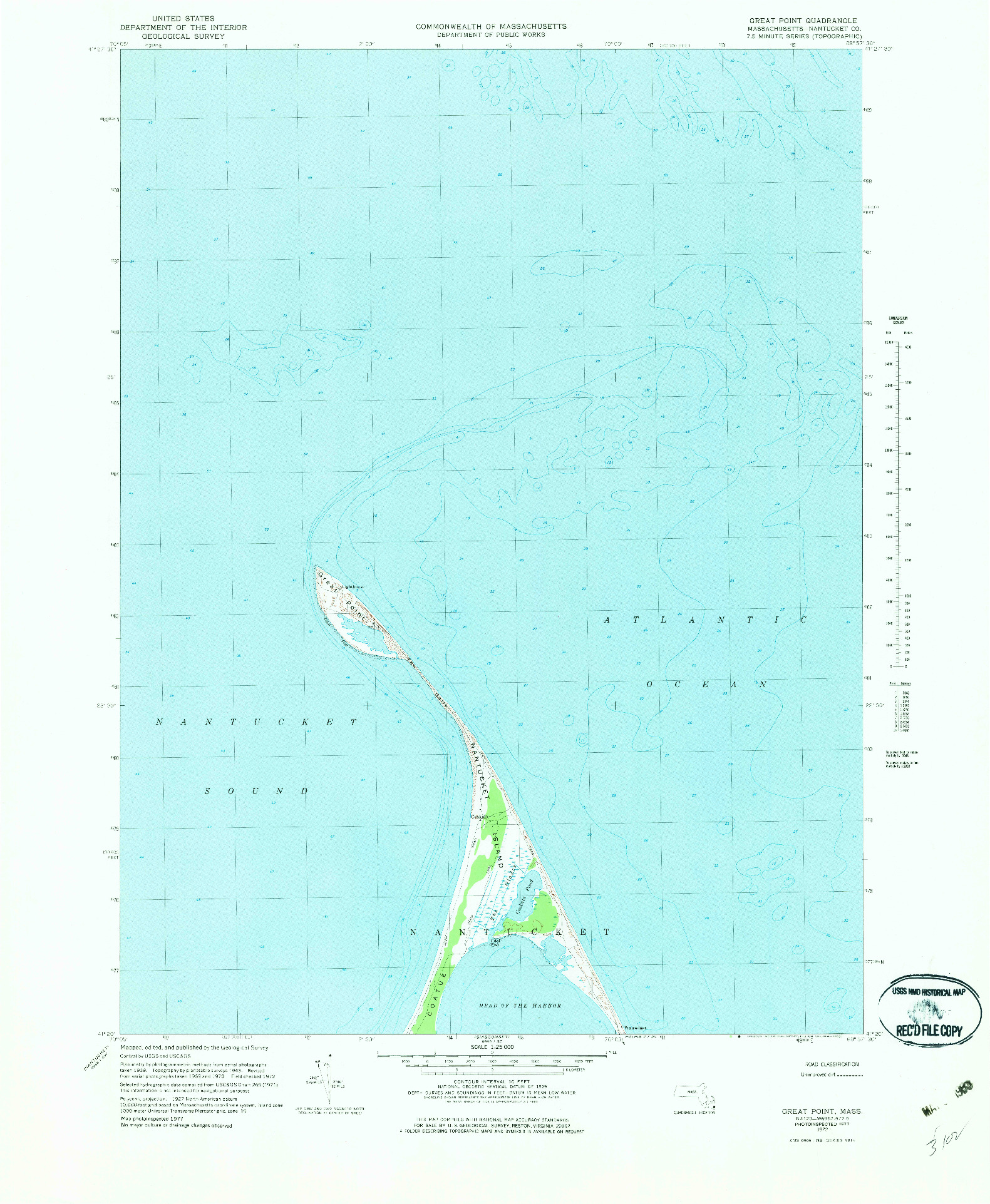USGS 1:25000-SCALE QUADRANGLE FOR GREAT POINT, MA 1972