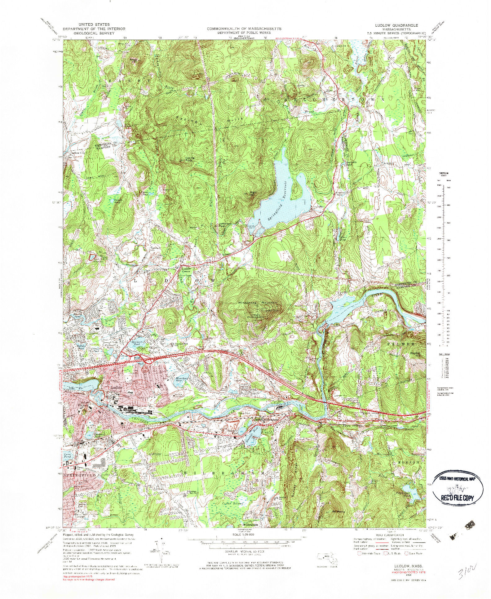 USGS 1:25000-SCALE QUADRANGLE FOR LUDLOW, MA 1969