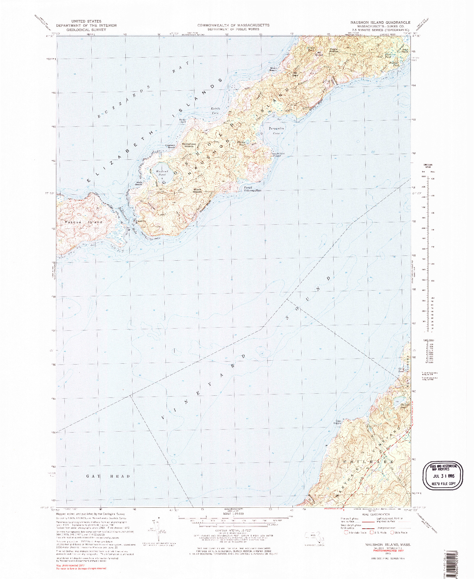 USGS 1:25000-SCALE QUADRANGLE FOR NAUSHON ISLAND, MA 1972