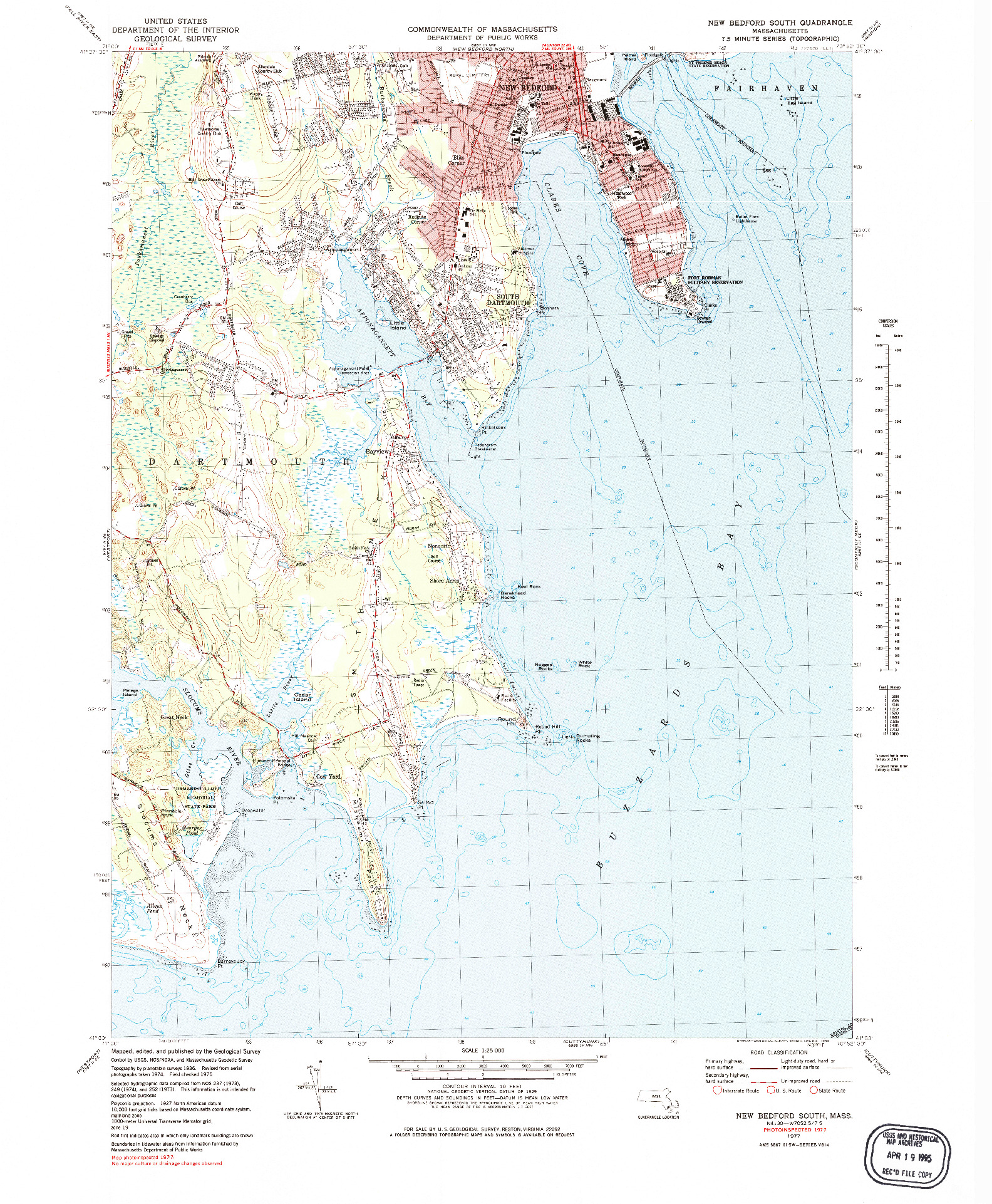 USGS 1:25000-SCALE QUADRANGLE FOR NEW BEDFORD SOUTH, MA 1977