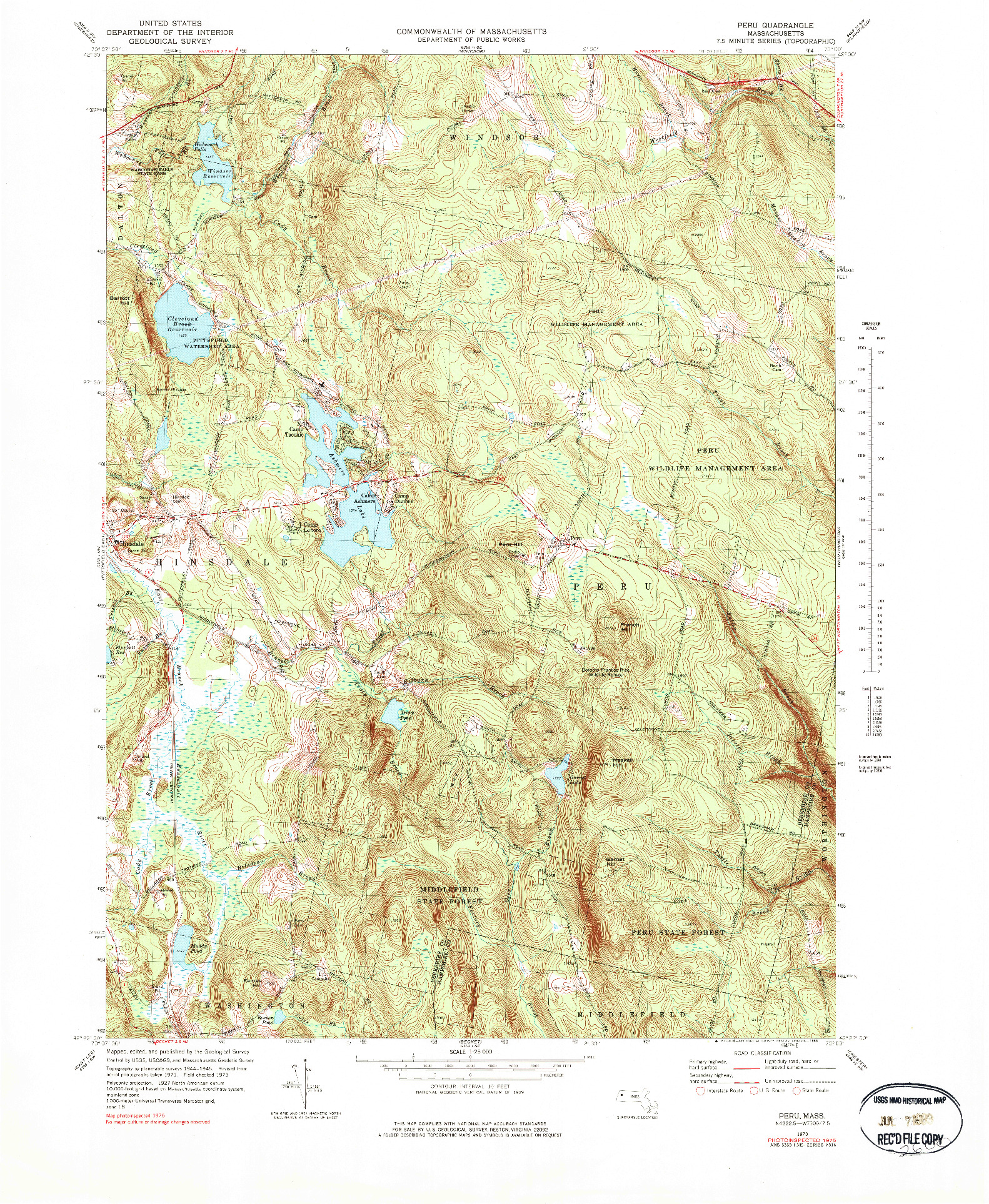 USGS 1:25000-SCALE QUADRANGLE FOR PERU, MA 1973