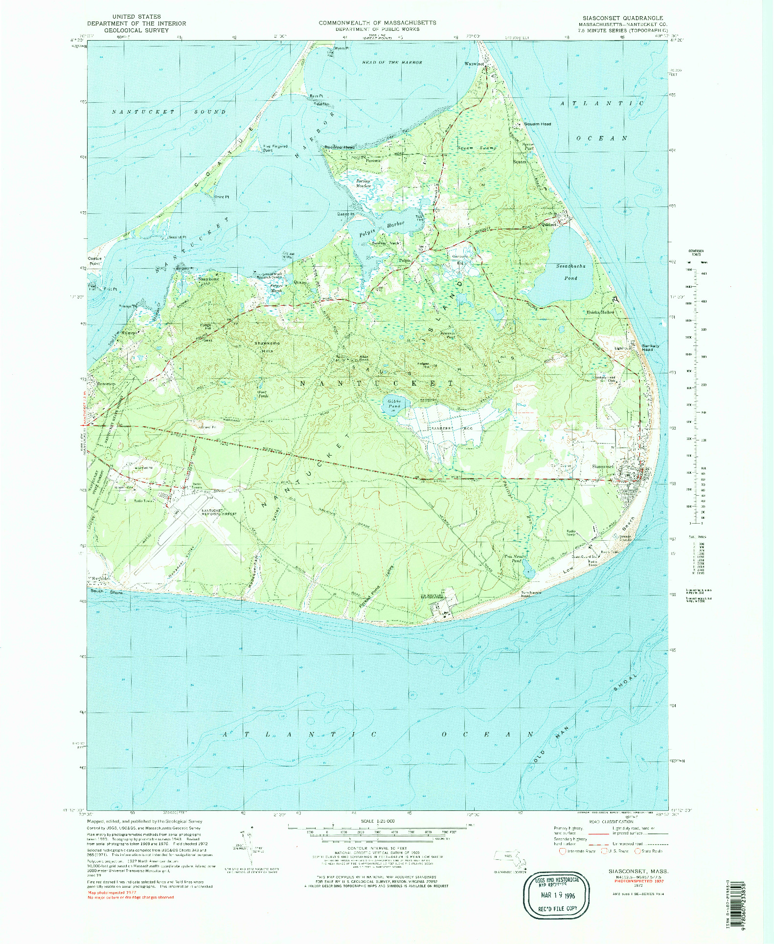 USGS 1:25000-SCALE QUADRANGLE FOR SIASCONSET, MA 1972