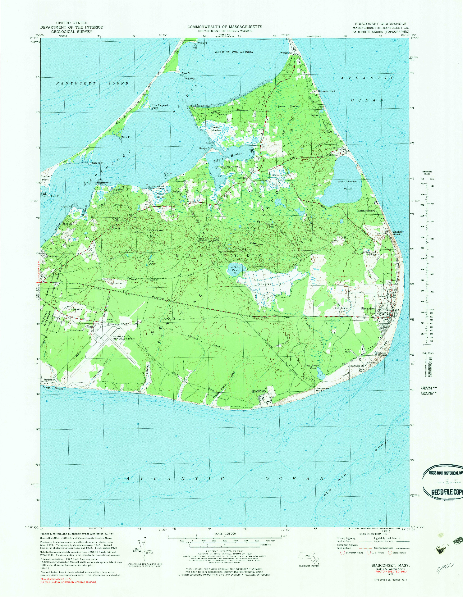 USGS 1:25000-SCALE QUADRANGLE FOR SIASCONSET, MA 1972