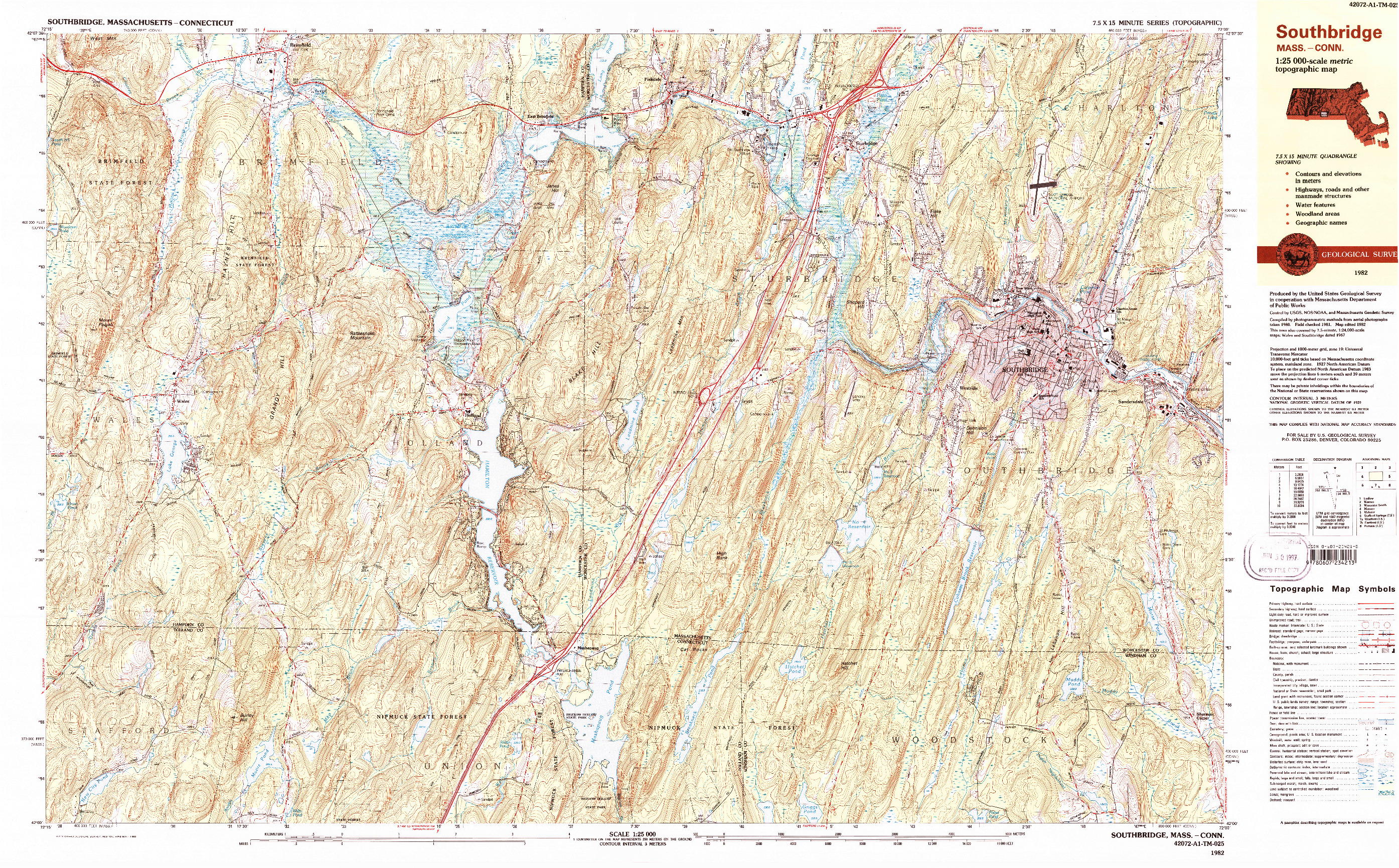 USGS 1:25000-SCALE QUADRANGLE FOR SOUTHBRIDGE, MA 1982