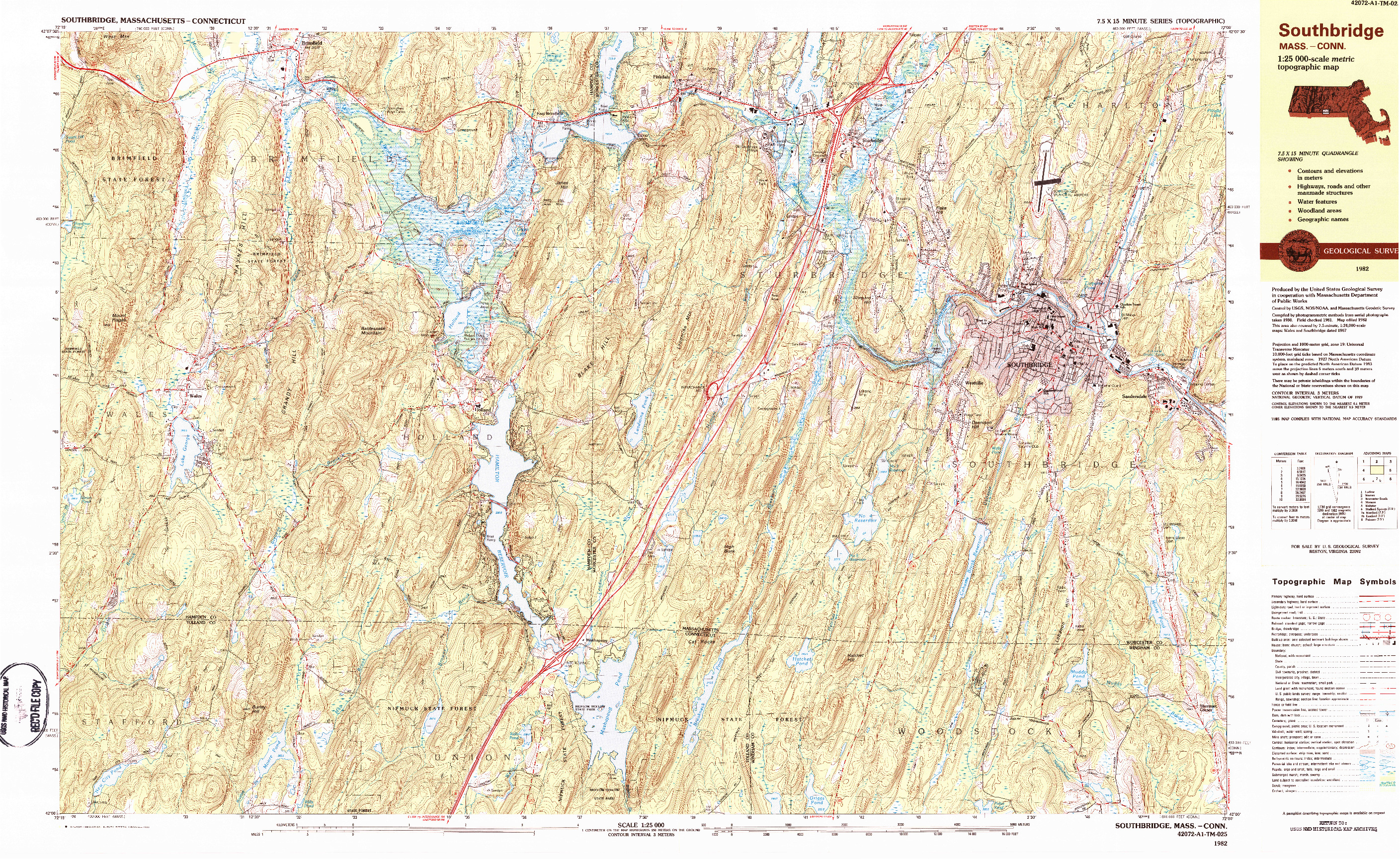 USGS 1:25000-SCALE QUADRANGLE FOR SOUTHBRIDGE, MA 1982