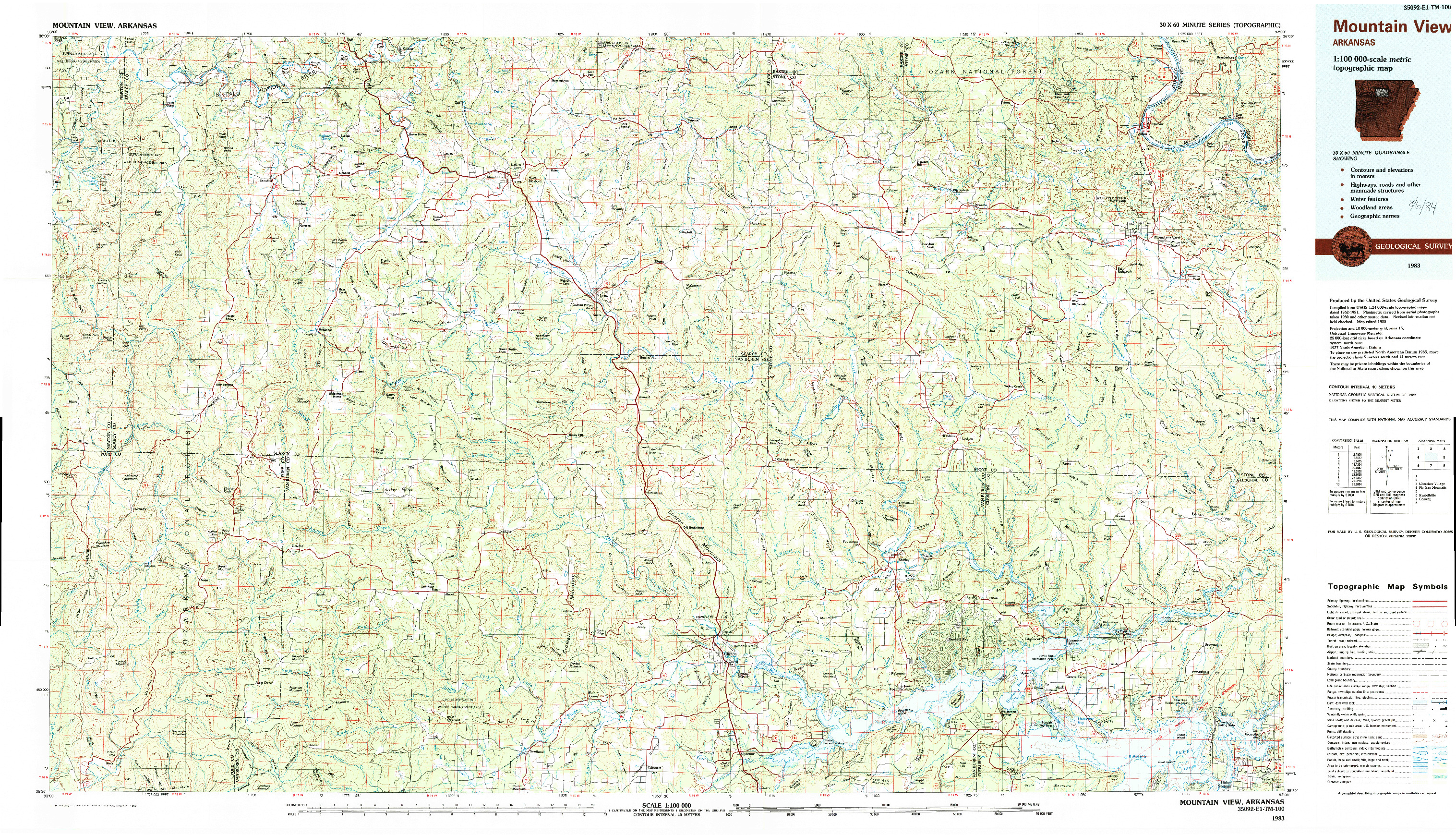 USGS 1:100000-SCALE QUADRANGLE FOR MOUNTAIN VIEW, AR 1983