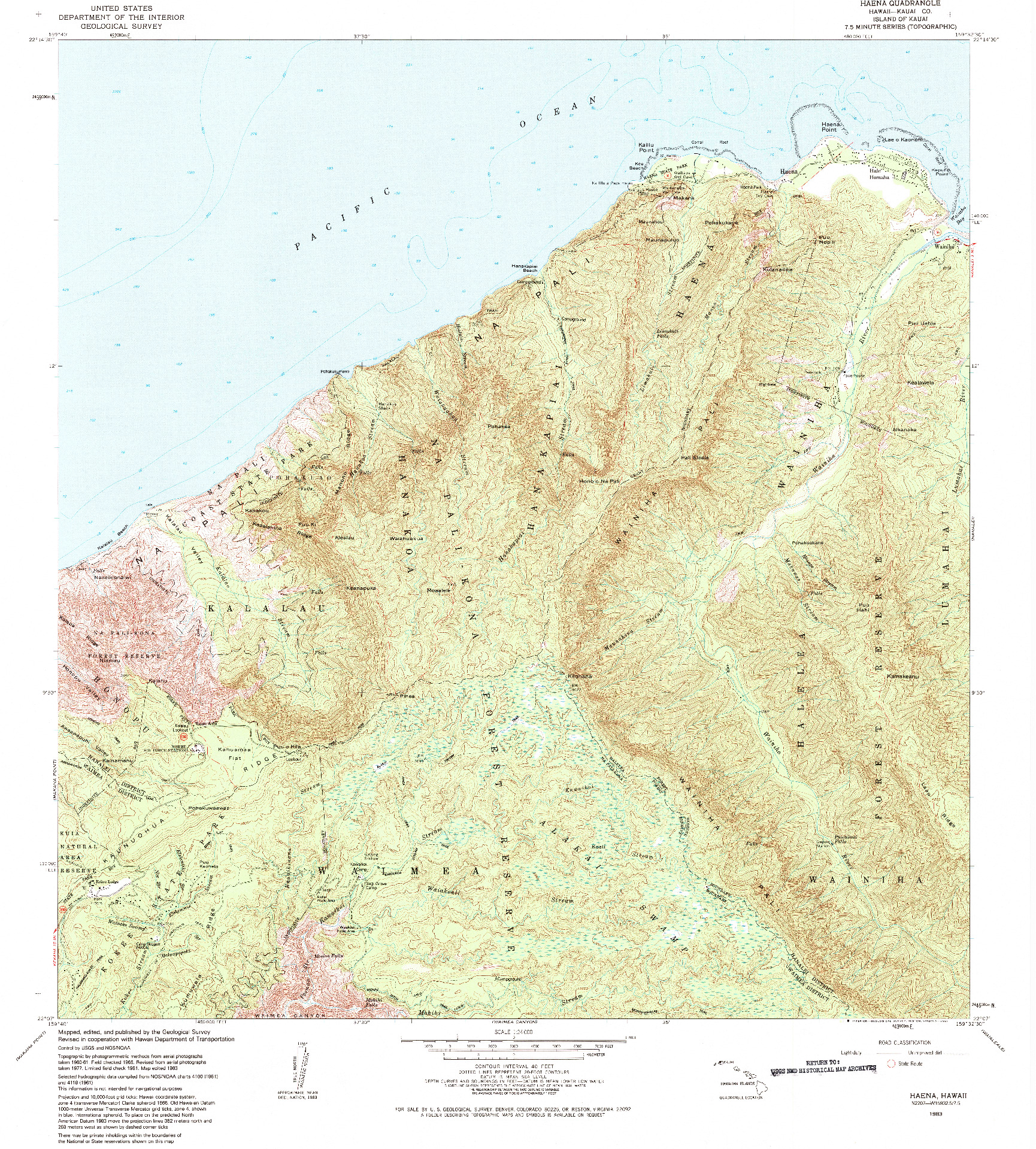 USGS 1:24000-SCALE QUADRANGLE FOR HAENA, HI 1983